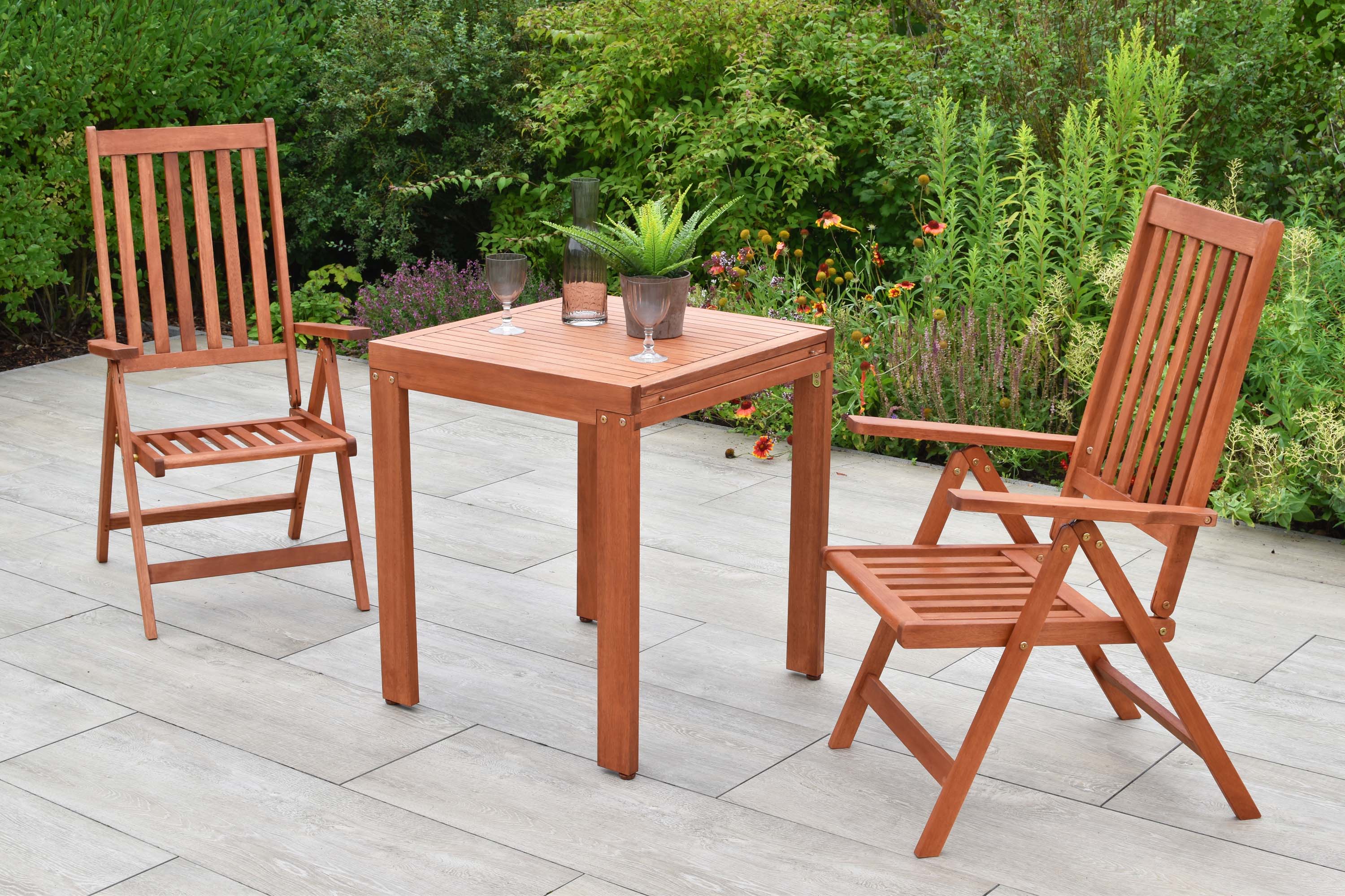 Vitoria Set 3tlg., 2 Klappsessel, Balkonauszietisch 65 (130) x 70 cm Vitoria Set 3tlg., 2 Klappsessel, Balkonauszietisch 65 (130) x 70 cm