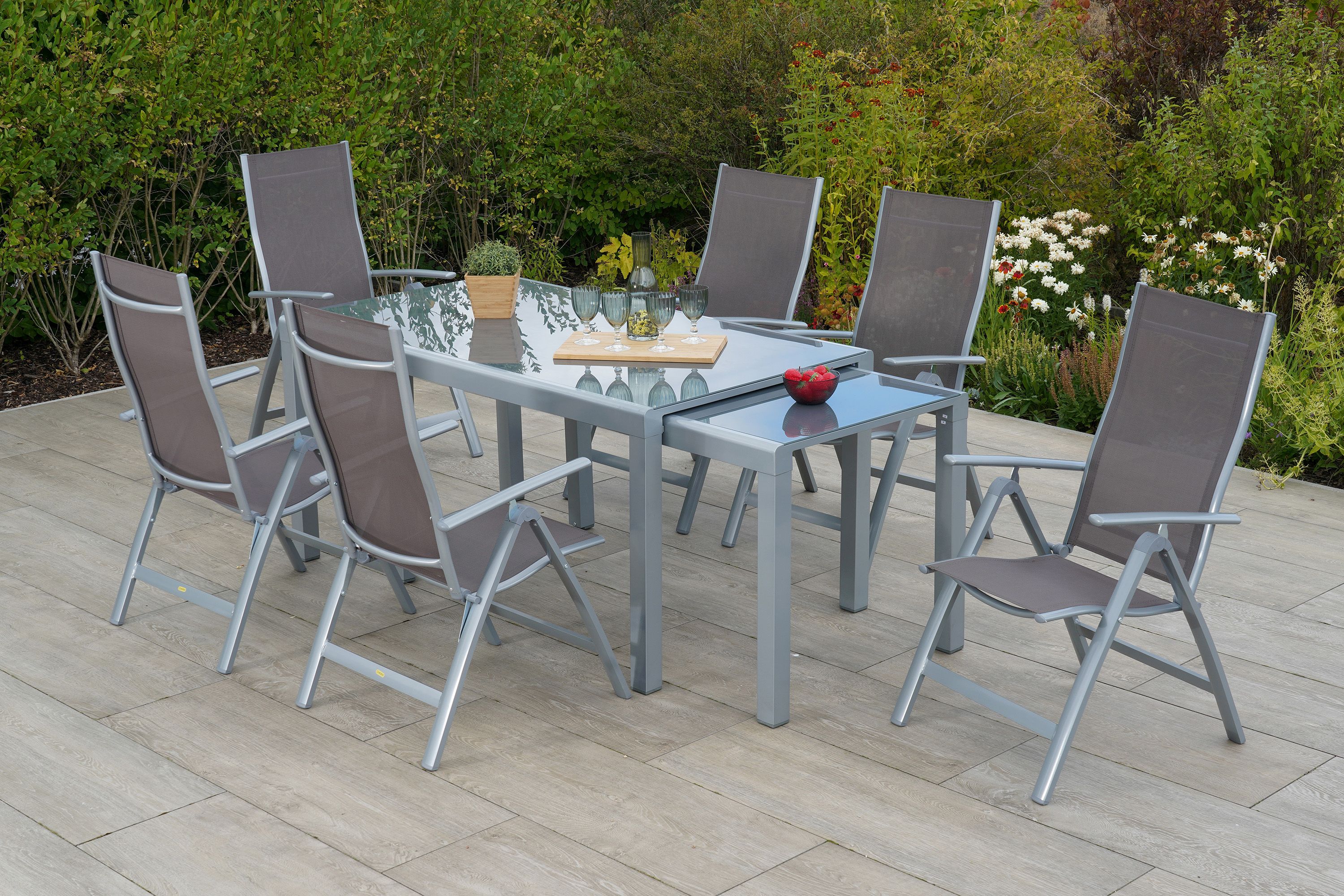 Carrara Set, 7tlg., Ausziehtisch 160/320 x 90/75 cm