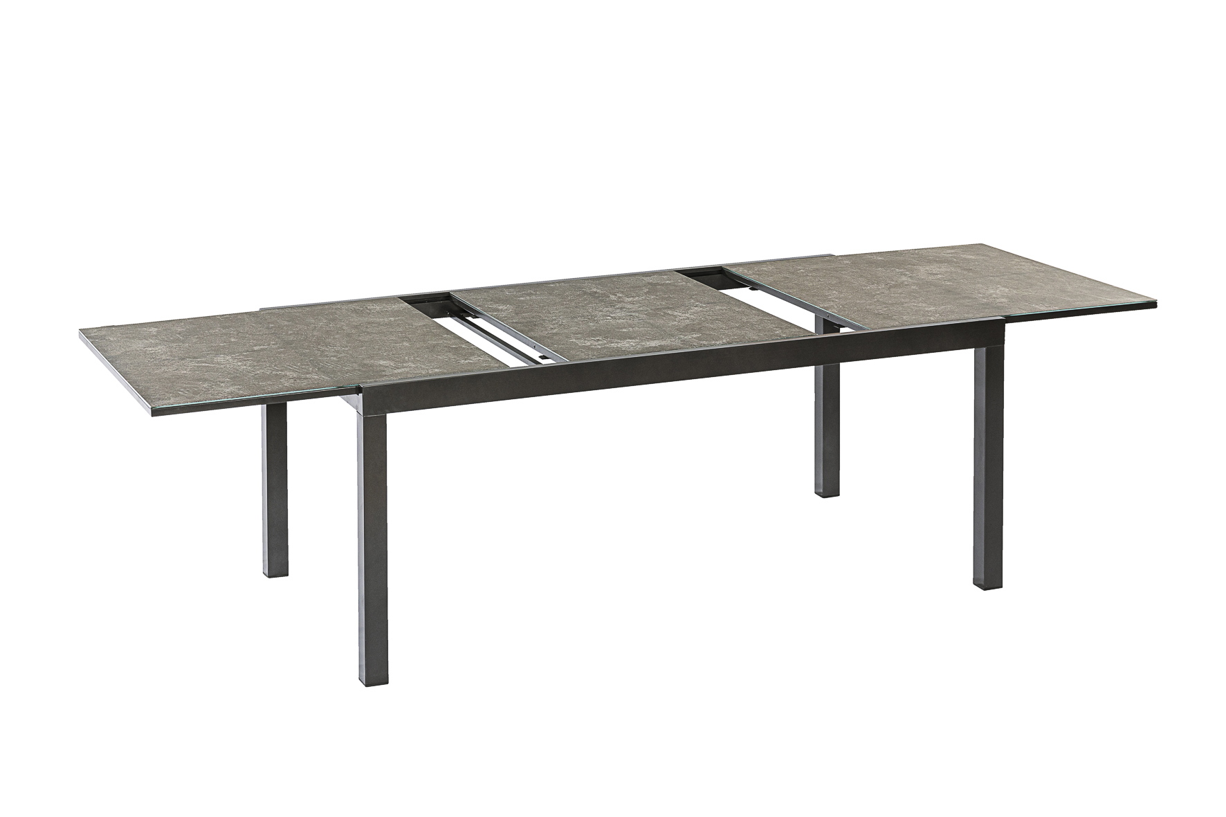 50881-309-7 Amalfi Set 7 tlg., 6 Stapelsessel, Ausziehtisch 180/250 x 100 cm, grau