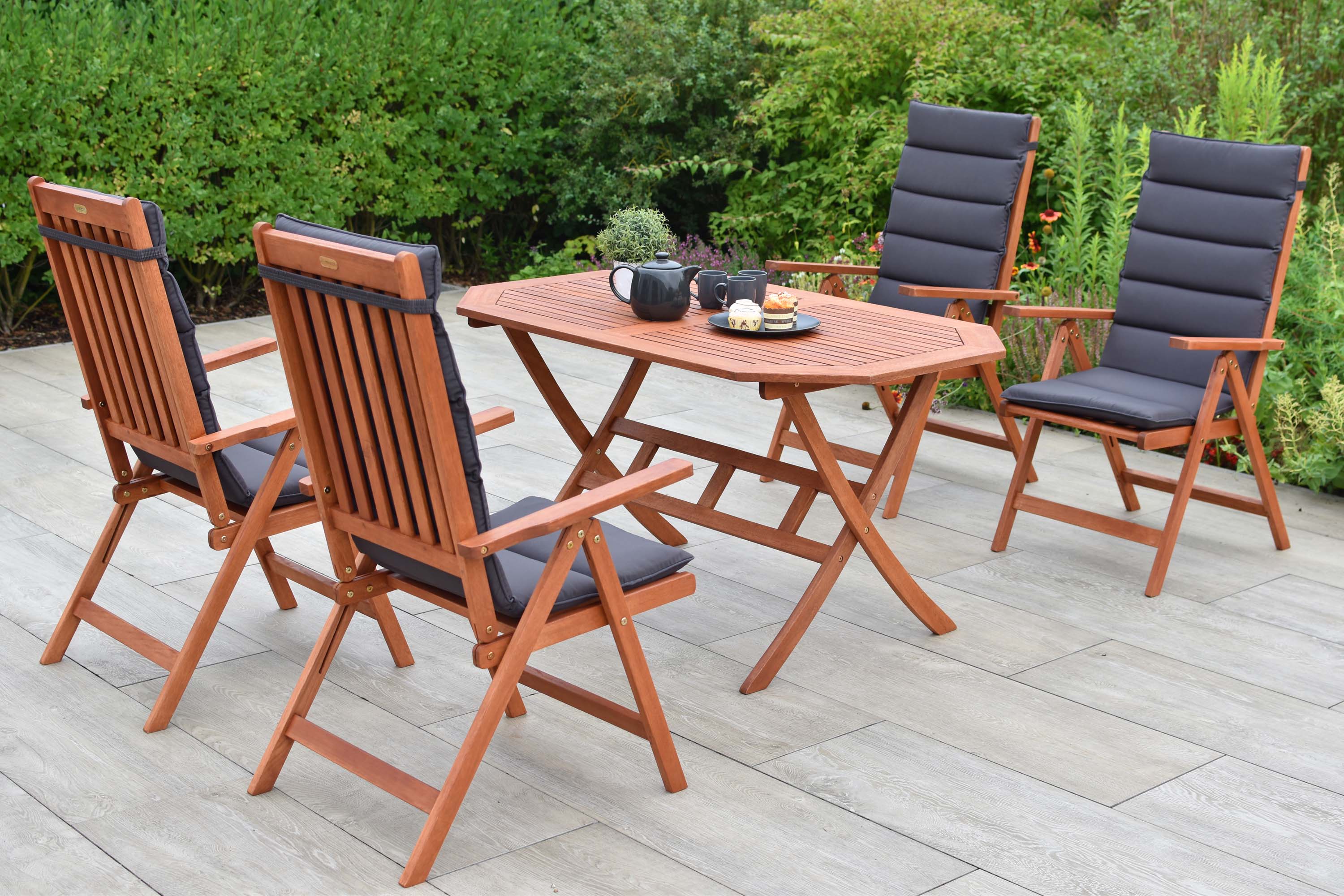 Vitoria Set 9tlg., 4 Klappsessel, Klapptisch 135 x 85 cm, inkl. Kissen