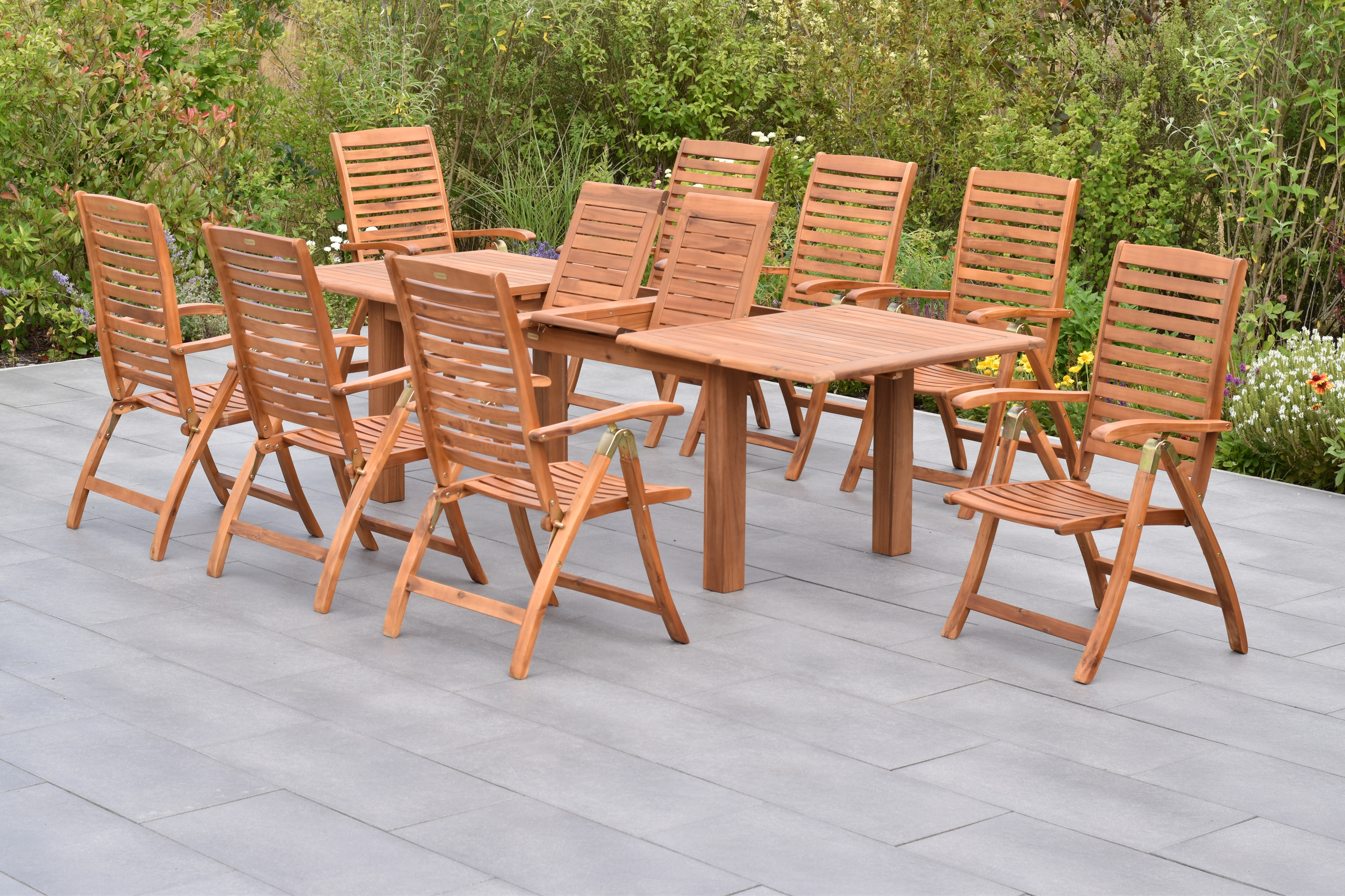 Paraiba Set 9tlg., 8 Klappsessel, Doppelausziehtisch 180 (220/260) x 100 cm