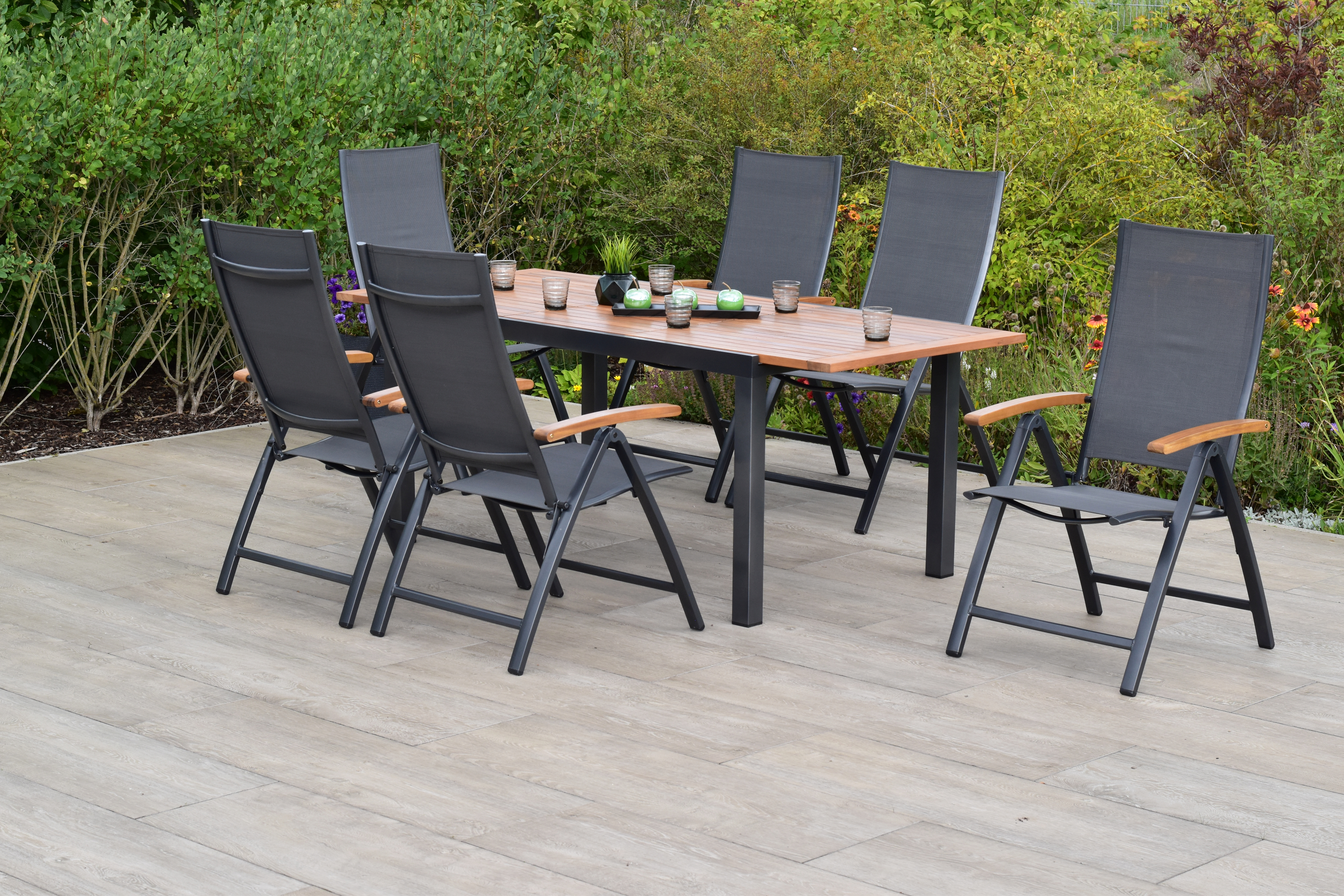 50858-309-2 Toblino Set, 7tlg., 6 Klappsessel, Ausziehtisch 150/200 x 90 cm