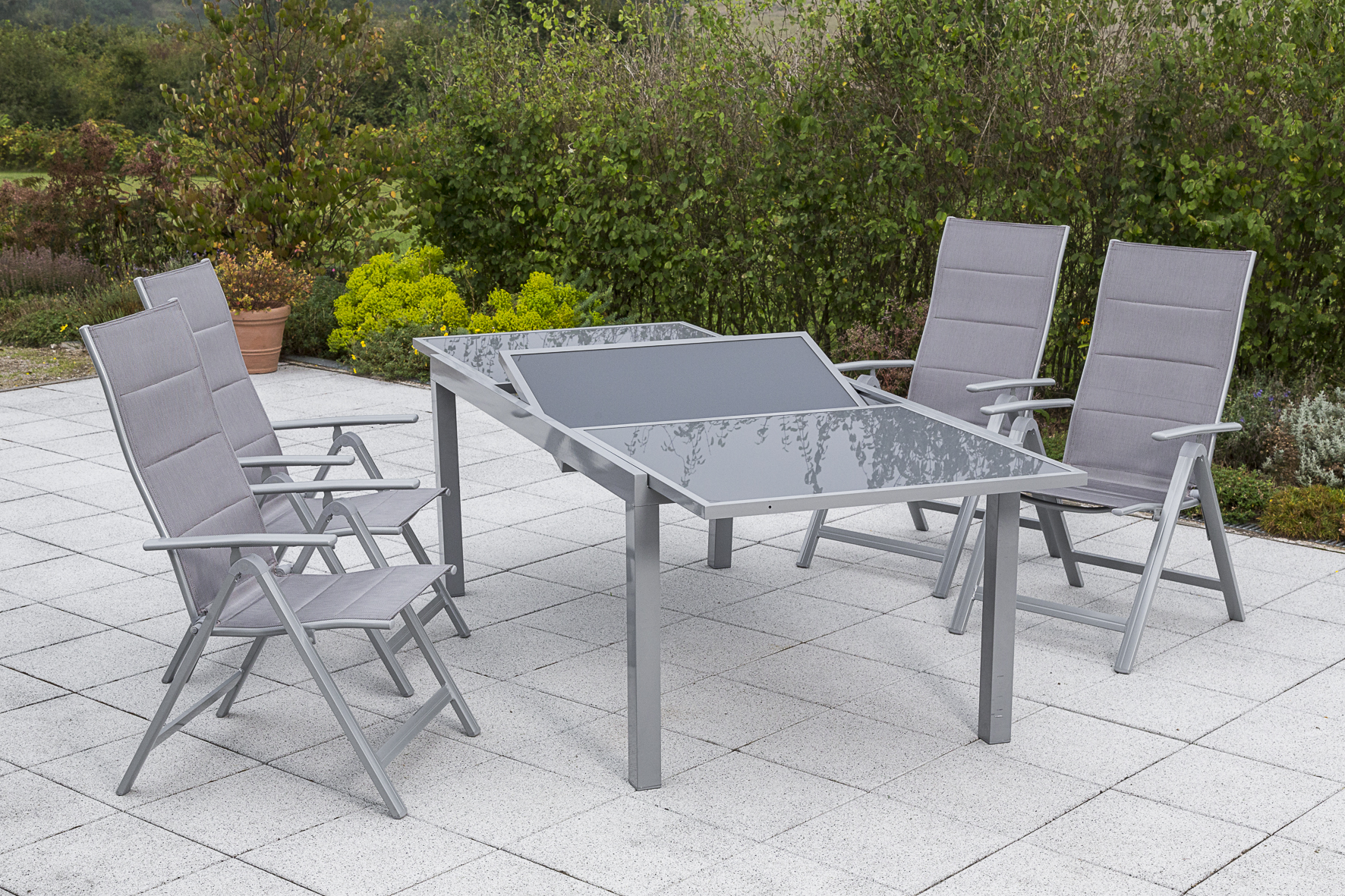50266-330-2FhM5F7aDL1wrW Taviano Set 5tlg., 4 Klappsessel, Ausziehtisch 160 (220) x 90 cm, diamantbraun