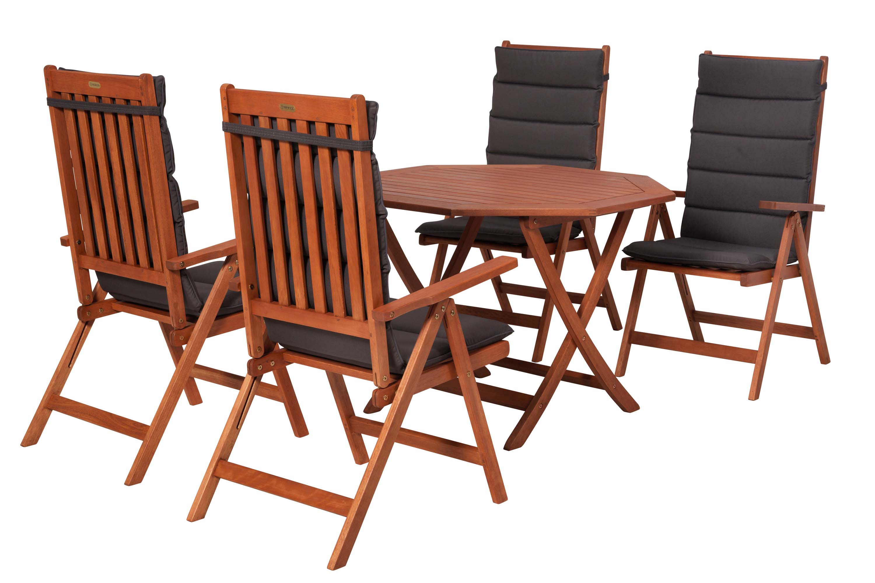 Vitoria Set 9tlg., 4 Klappsessel, Tisch achteckig Ø 110 cm, inkl. Kissen