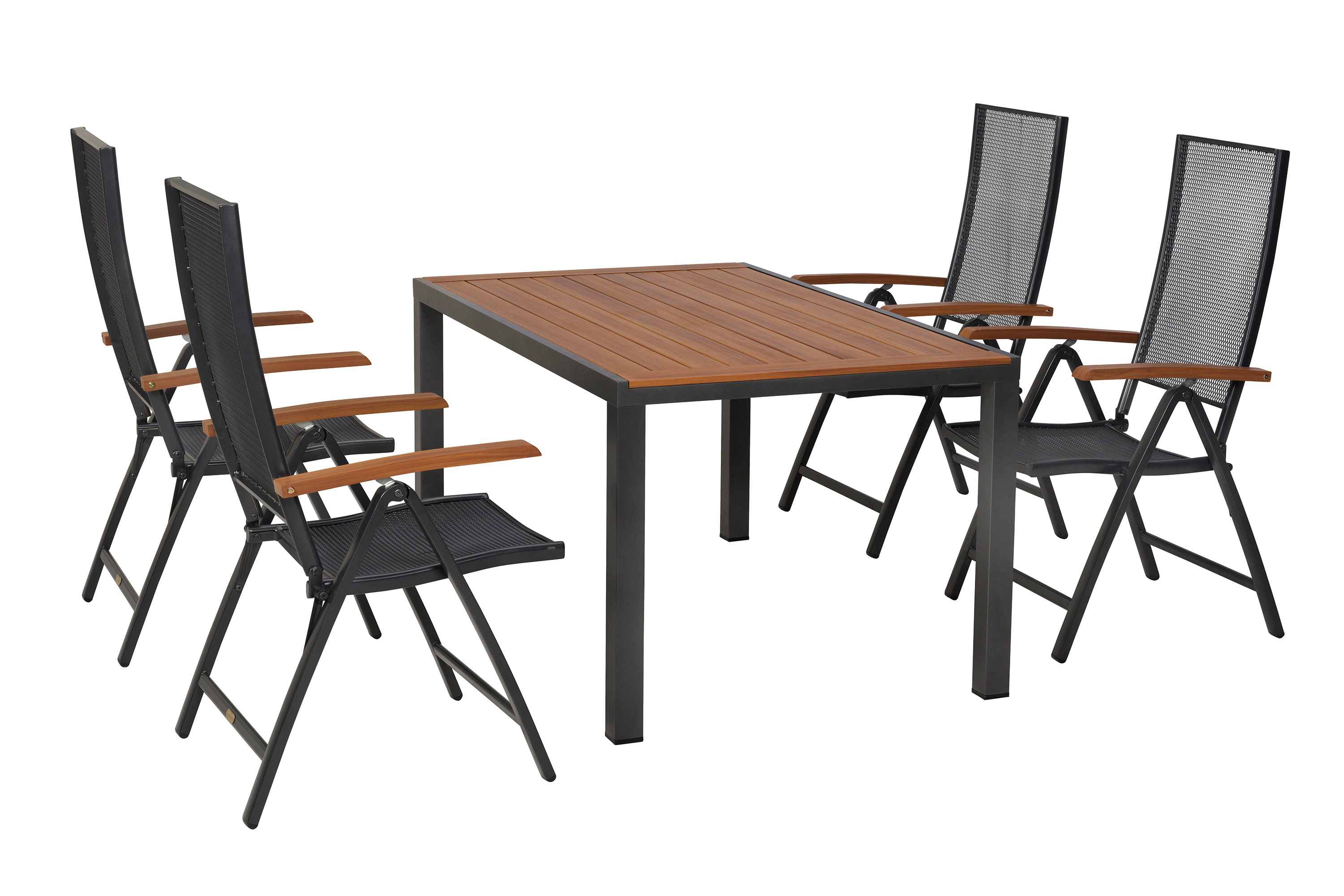 Thasos Set 5tlg., 4 Klappsessel, Tisch 150 x 90 cm, folierte Tischplatte in Holzoptik