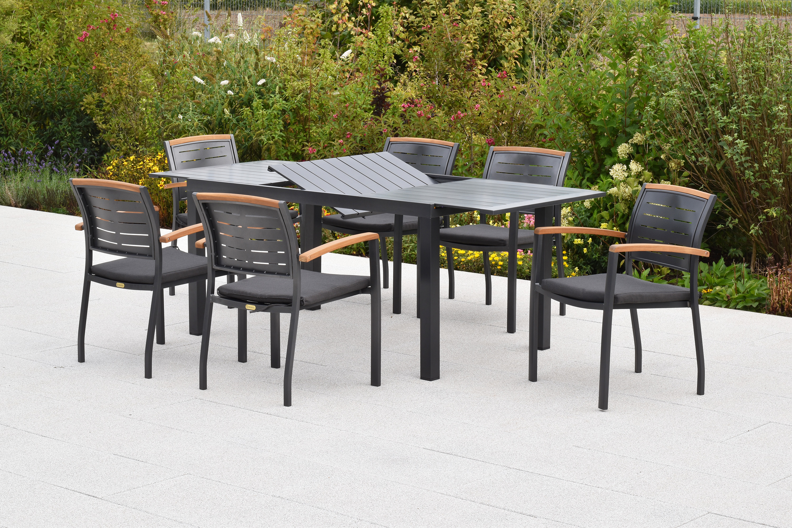 Tinos Set, 13tlg., Ausziehtisch, 150/200 x 90 cm, Tischplatte aus Aluminium, inkl. Kissen, Tinos Set, 13tlg., Ausziehtisch, 150/200 x 90 cm, Tischplatte aus Aluminium, inkl. Kissen,