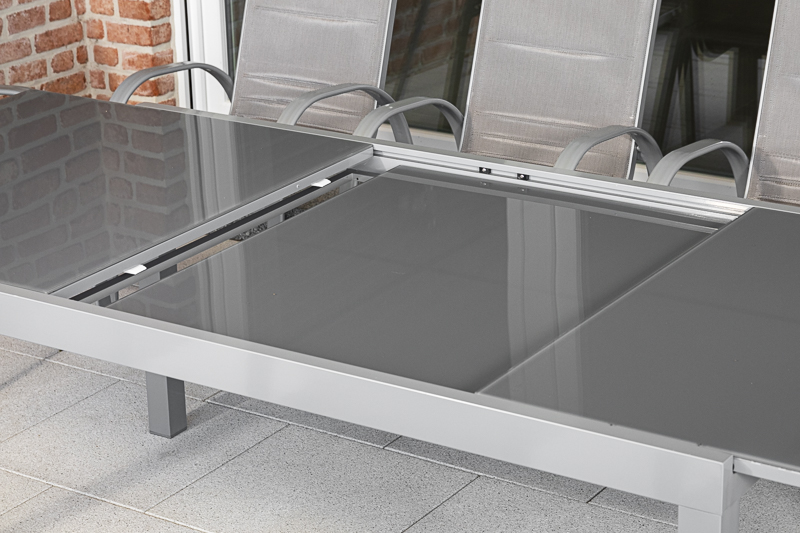 Semi-Ausziehtisch, 200/300 x 110 cm, silber