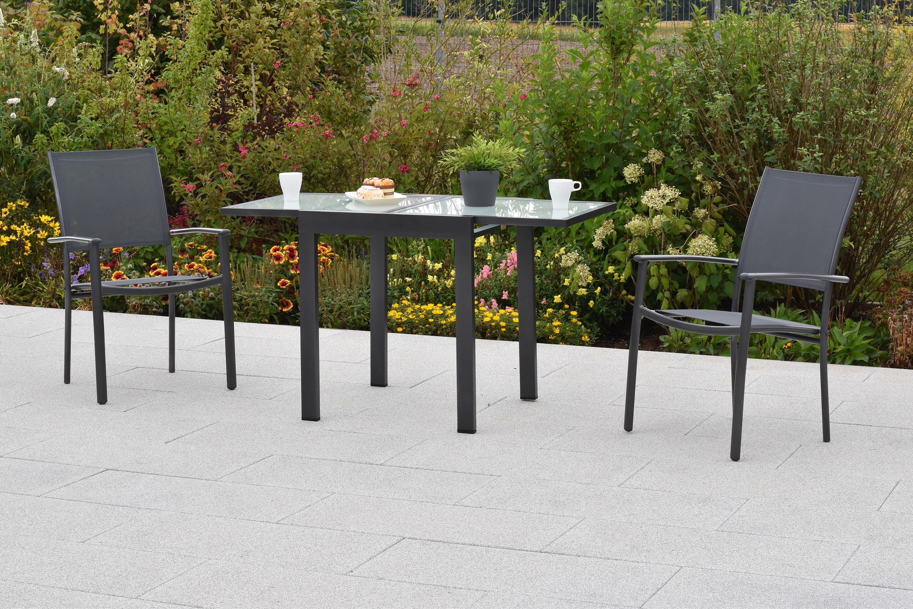 Milano Set, 3tlg., Balkonausziehtisch 65/130 x 65 cm Milano Set, 3tlg., Balkonausziehtisch 65/130 x 65 cm