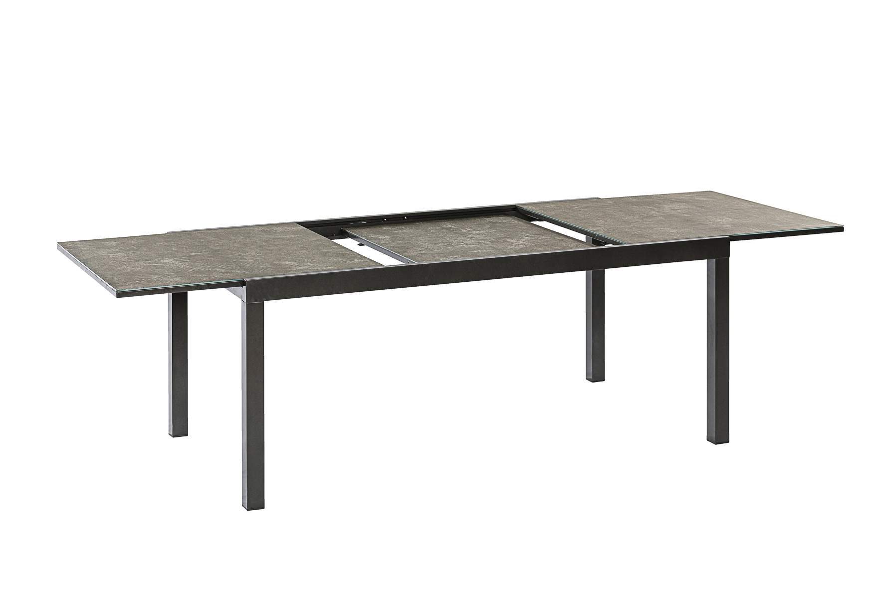 50880-309-5 Amalfi Set, 5 tlg., 4 Stapelsessel, Ausziehtisch 180/250 x 100 cm, grau