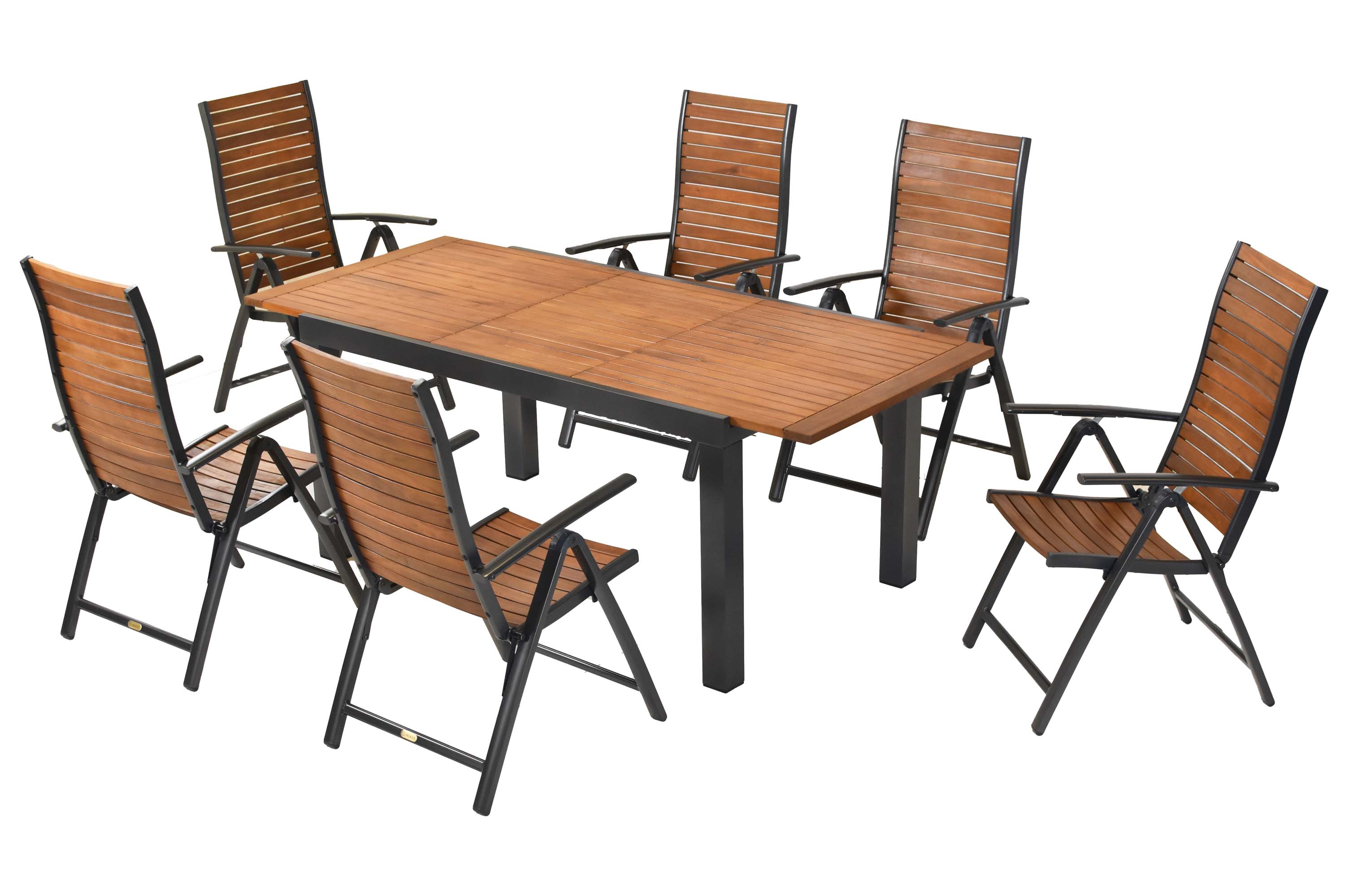 Santorin Set 7tlg., 6 Klappsessel, Ausziehtisch 150 (200) x 90 cm Santorin Set 7tlg., 6 Klappsessel, Ausziehtisch 150 (200) x 90 cm