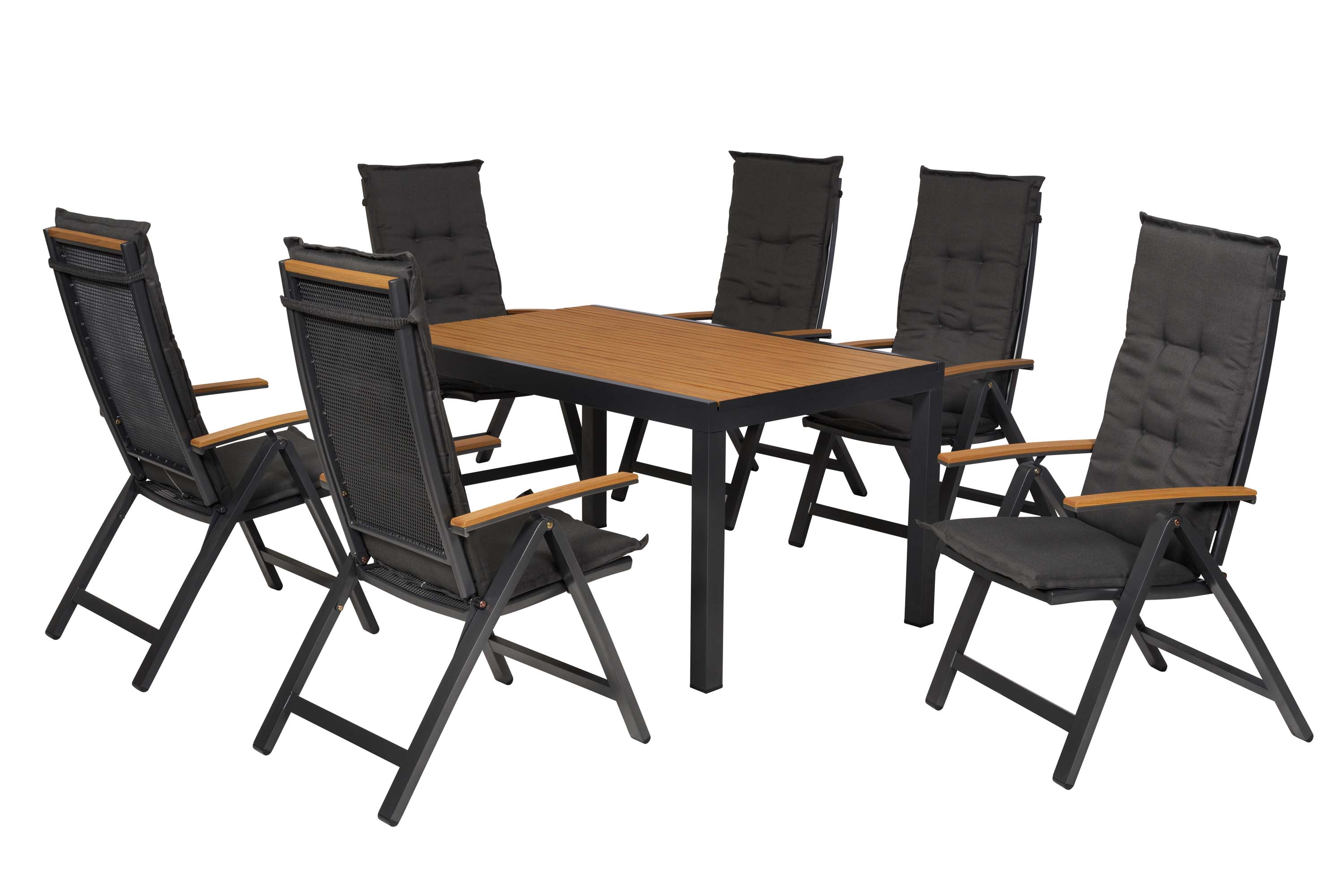 Itanos Set 13tlg., 6 Klappsessel, Tisch 150 x 90cm, inkl. Kissen Itanos Set 13tlg., 6 Klappsessel, Tisch 150 x 90cm, inkl. Kissen