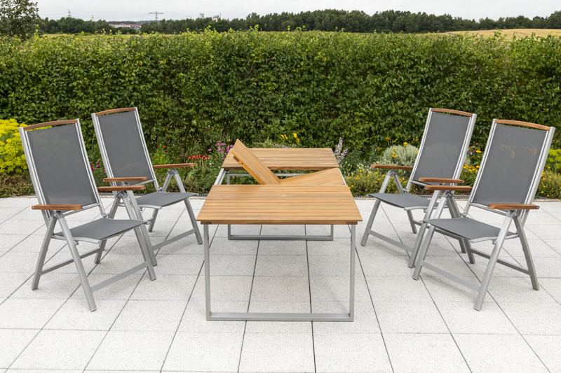 Siena-Set-5tlg-4x-26304-219-22004-219-NB-2 Siena Set, 5tlg., 4 Klappsessel, Ausziehtisch 150/200 x 90 cm, silber