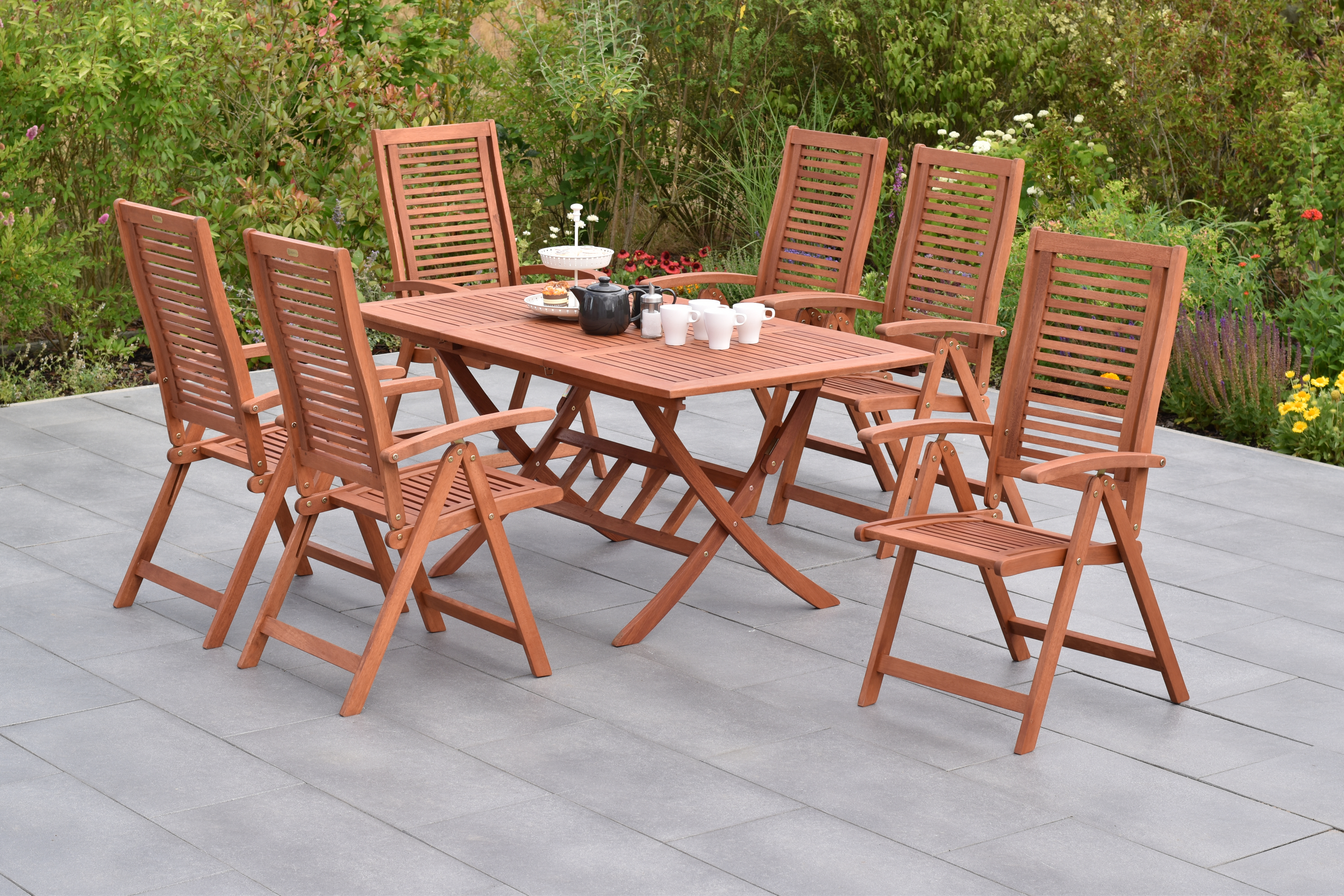 Cordoba Set, 7tlg., 6 Klappsessel, Klappausziehtisch 110/160 x 90 xm Cordoba Set, 7tlg., 6 Klappsessel, Klappausziehtisch 110/160 x 90 xm