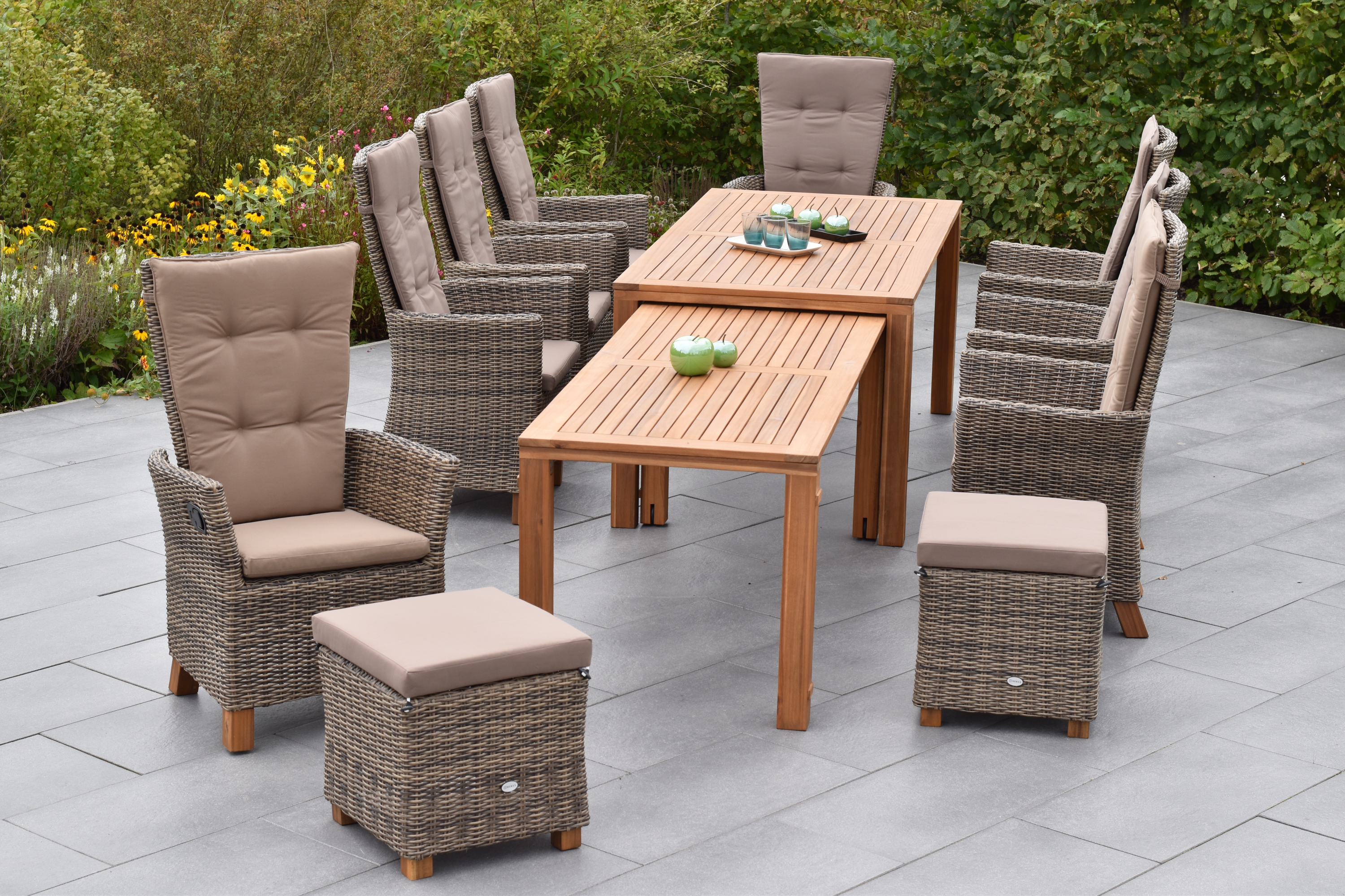 Toskana Set 11tlg. Flex-Ausziehtisch 185/370 x 90 cm
