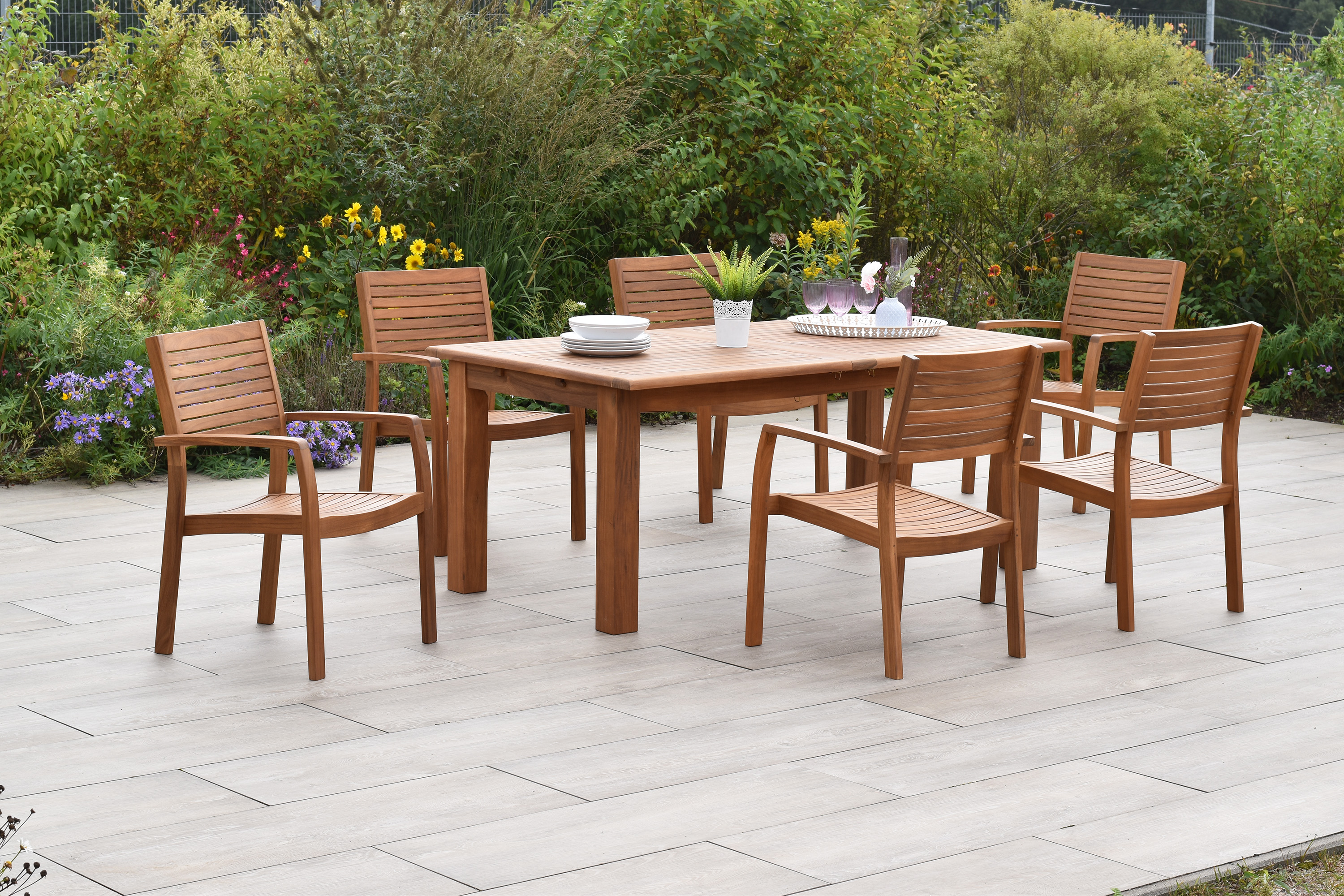 Batavia Set, 7tlg., Doppelausziehtisch 180/220/260 x 100 cm Batavia Set, 7tlg., Doppelausziehtisch 180/220/260 x 100 cm