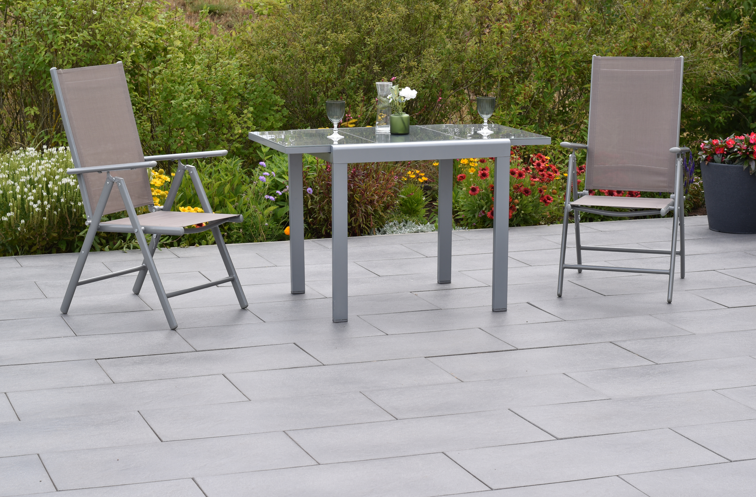 50877-325-2 Amalfi Set 3tlg., 2 Klappsessel, Ausziehtisch 80/120 x 70 cm, taupe