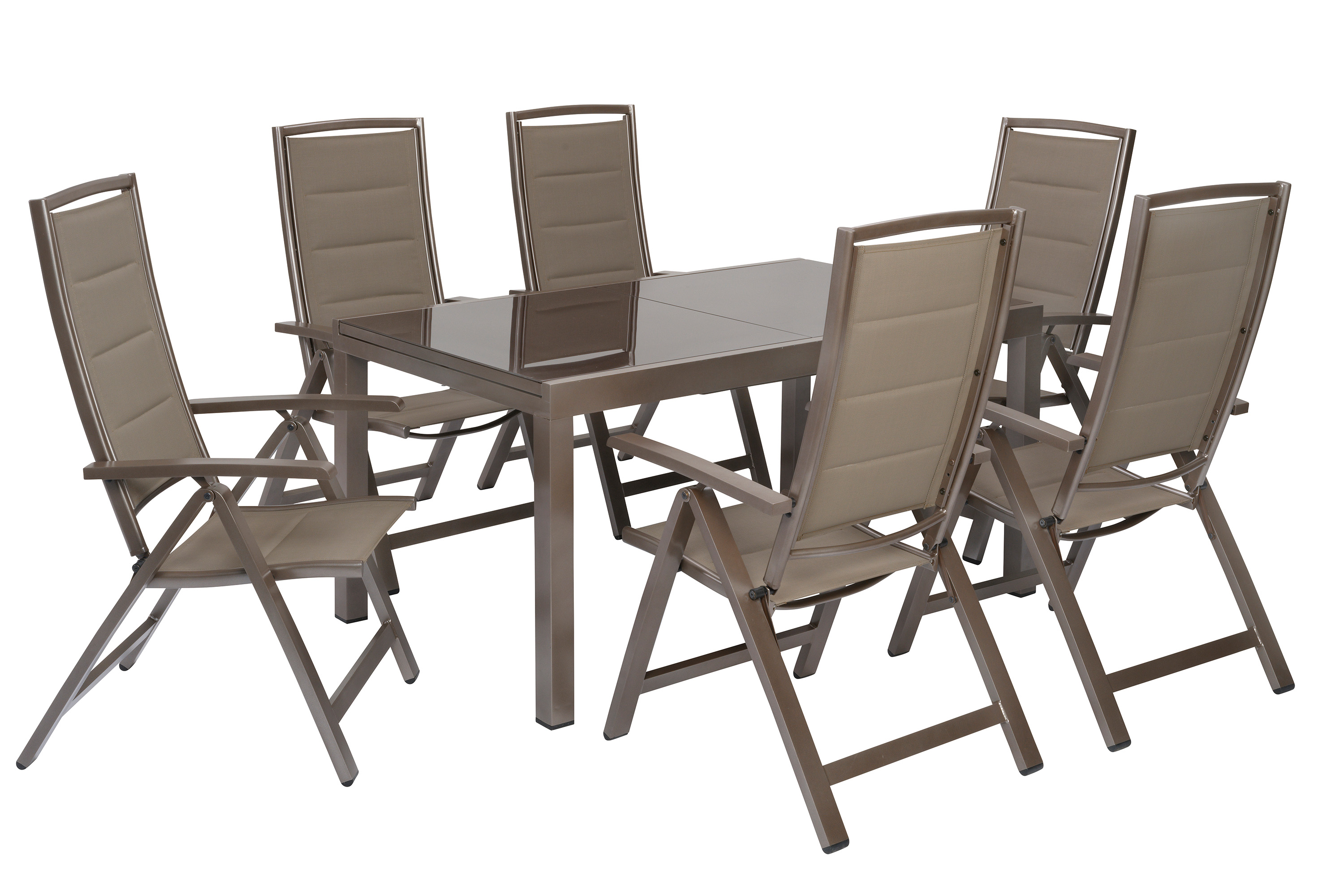 Tinetto Set 7tlg., 6 Klappsessel, Ausziehtisch 150 (220) x 90 cm