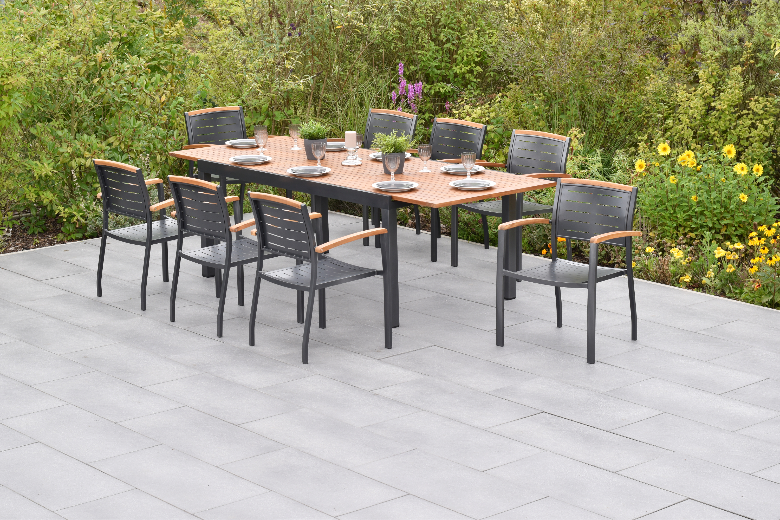 Merxx Tinos Set 9tlg. mit Ausziehtisch 180/250 x 100 cm
