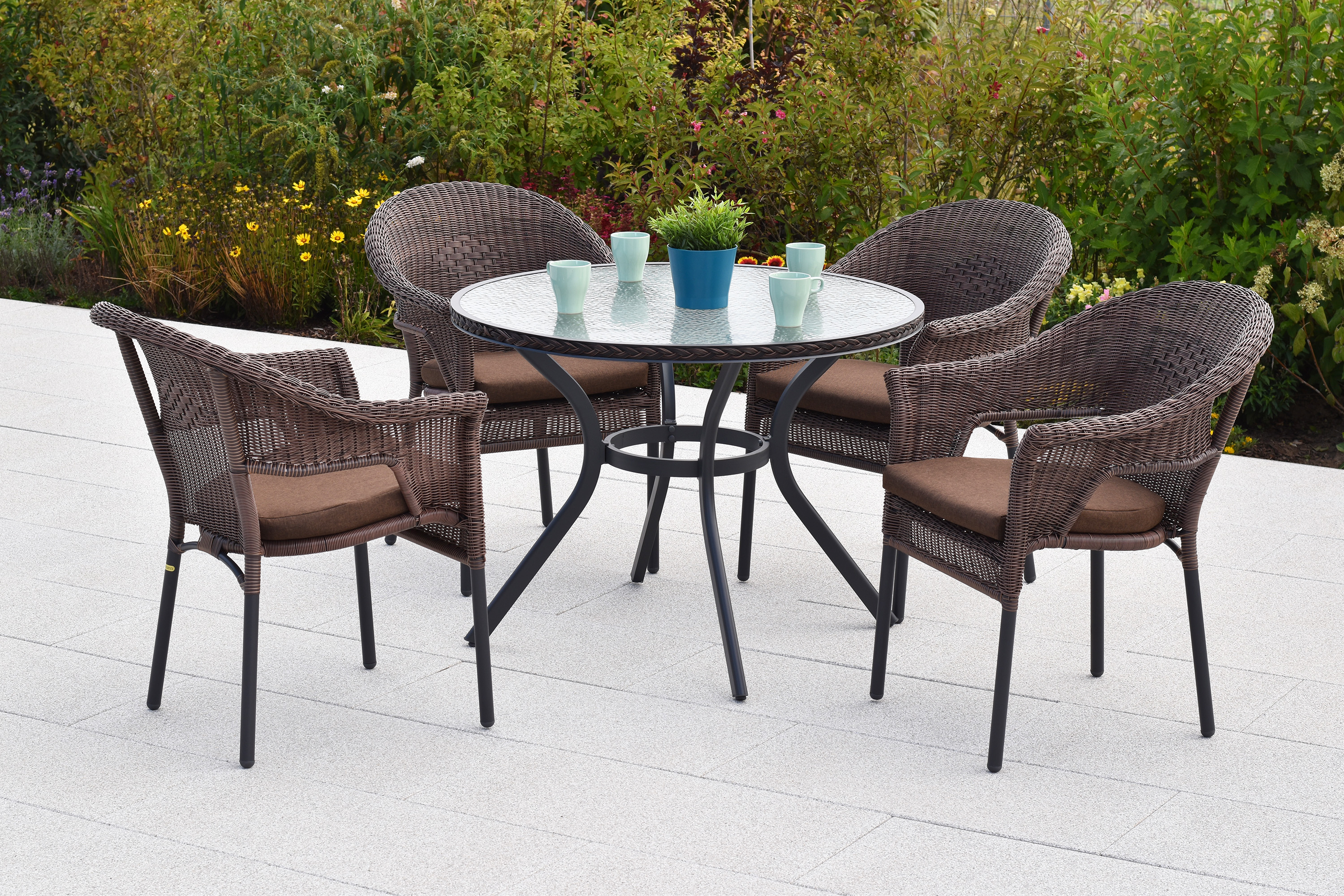 Ravenna Set, 9tlg., Tisch Ø 100 cm, inkl. Kissen, braun