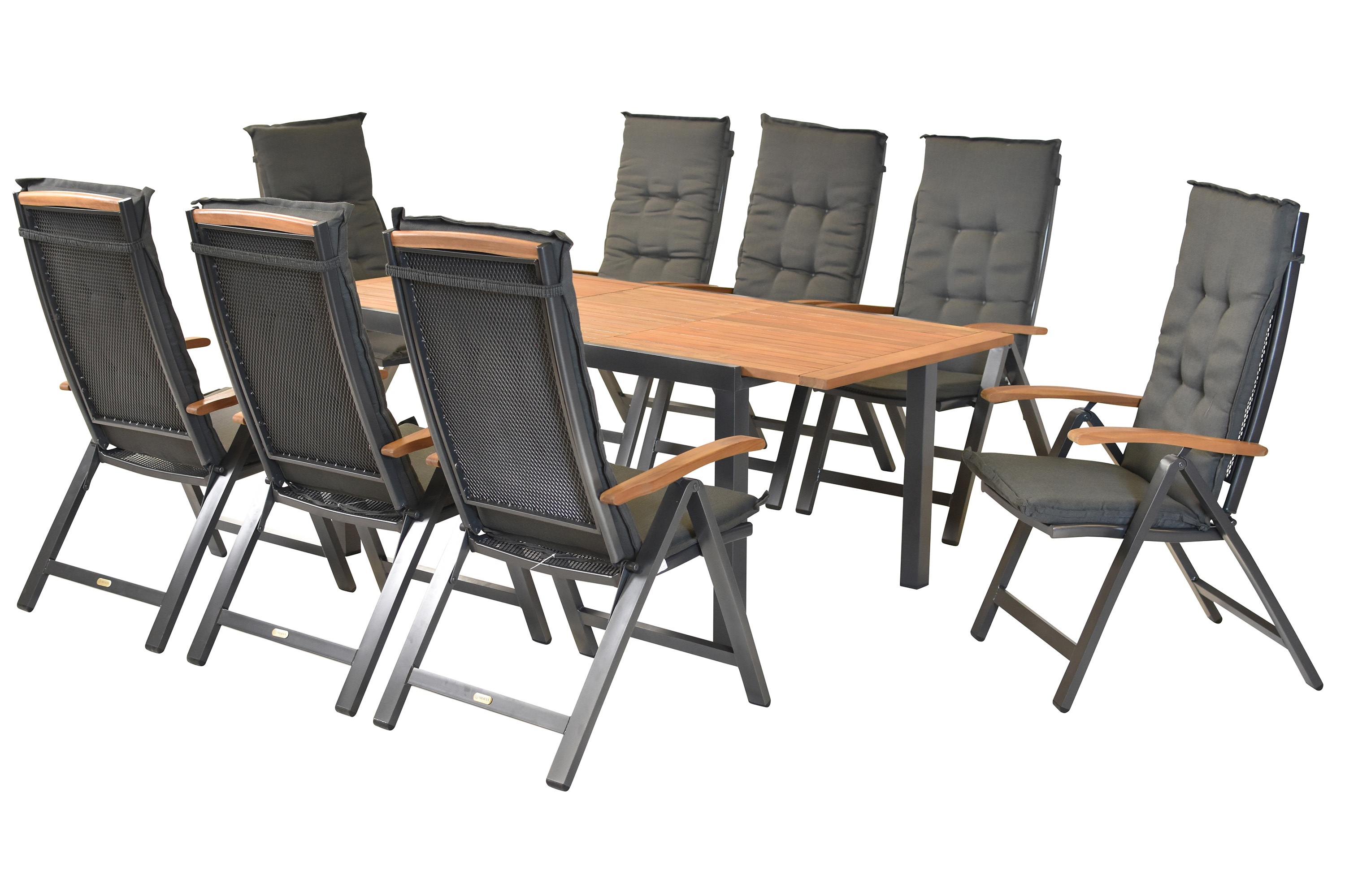 Tilos Set 17tlg., 8 Klappsessel, Ausziehtisch 150 (200) x 90 cm, inkl. Kissen Tilos Set 17tlg., 8 Klappsessel, Ausziehtisch 150 (200) x 90 cm, inkl. Kissen