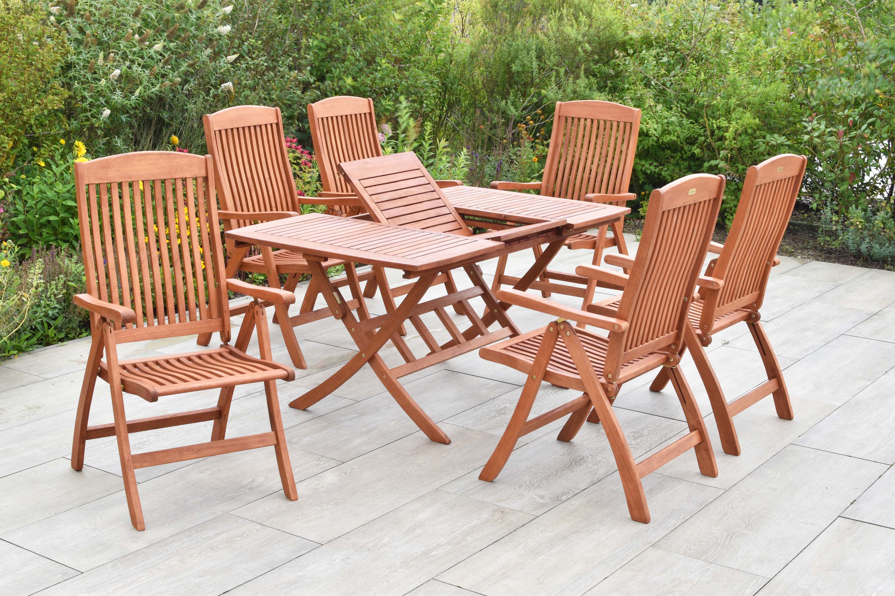 Maracaibo Set 7tlg., 6 Klappsessel, Klappausziehtisch 110 (160) x 90 cm Maracaibo Set 7tlg., 6 Klappsessel, Klappausziehtisch 110 (160) x 90 cm