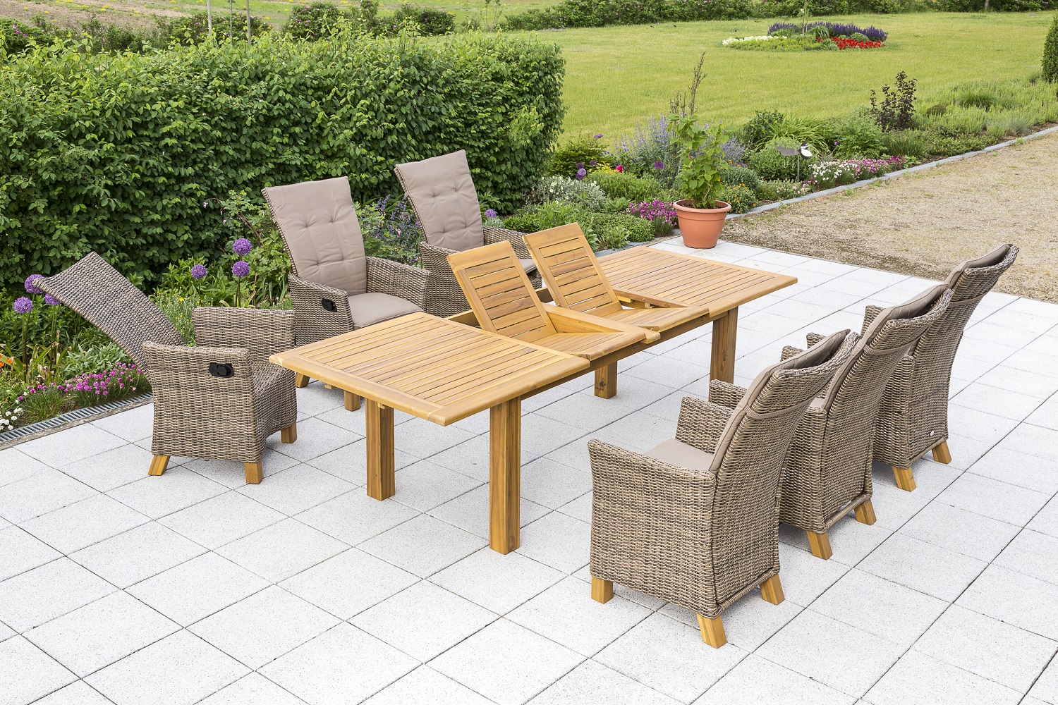 Toskana Set, 13tlg., Doppelausziehtisch 180/220/260 x 100 cm, natur, inkl. Kissen Toskana Set, 13tlg., Doppelausziehtisch 180/220/260 x 100 cm, natur, inkl. Kissen