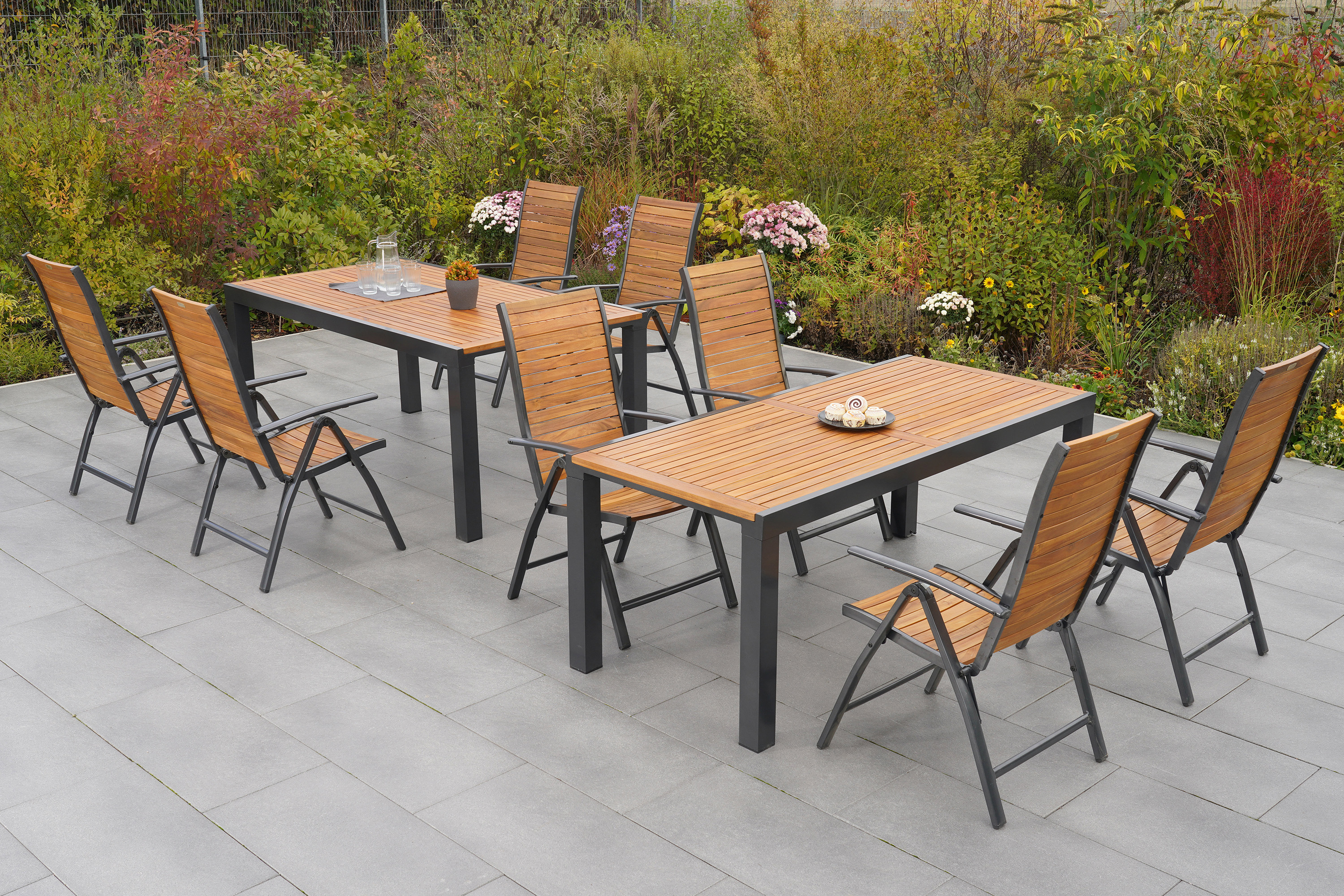 Santorin-Set-9tlg-8x-22020-209-22025-209-SS-HD-3 Santorin Set 9tlg., 8 Klappsessel, Ausziehtisch 180 (300) x 100 cm