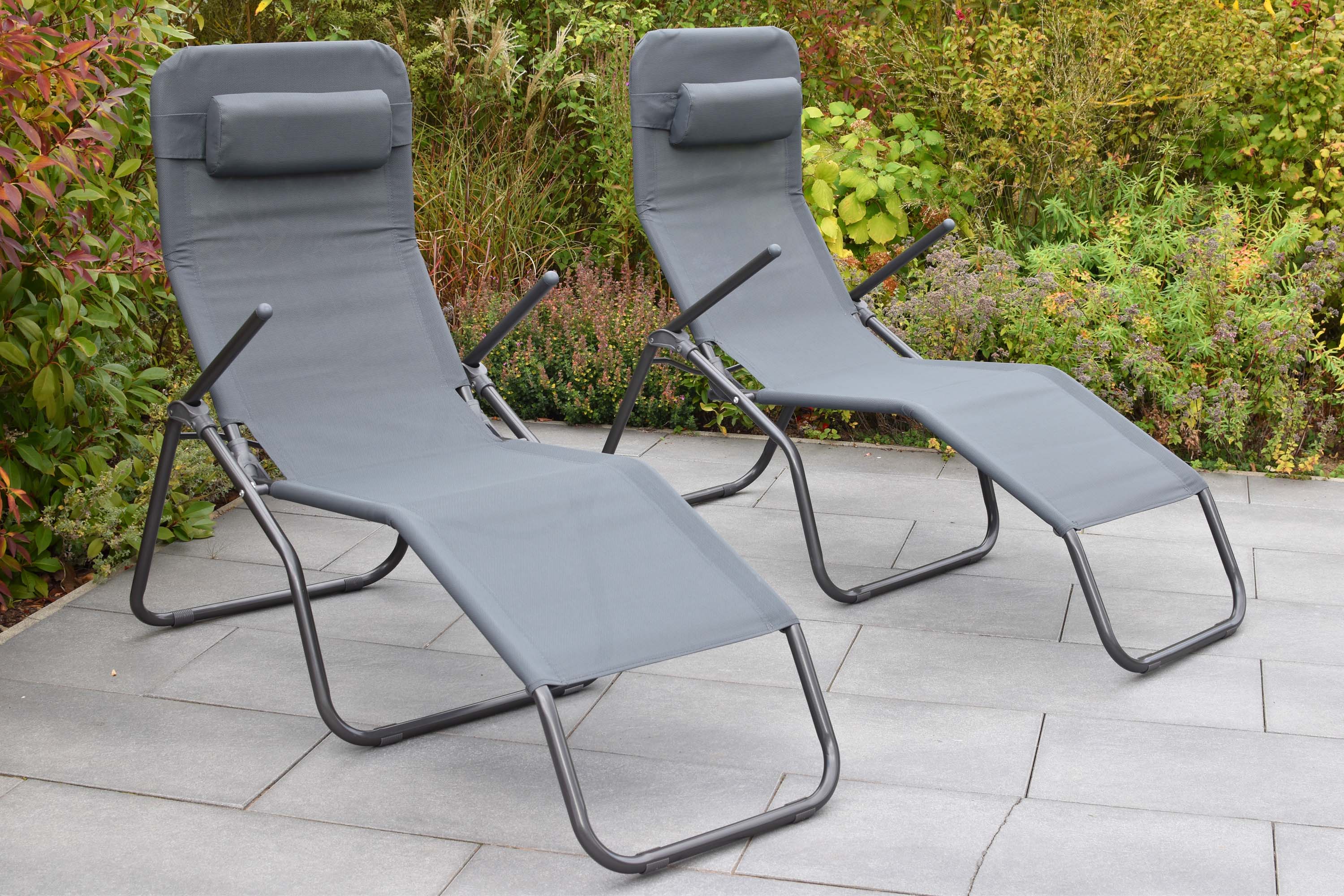 Wellnessliege XXL inkl. Kopfkissen, 2er Set, grau