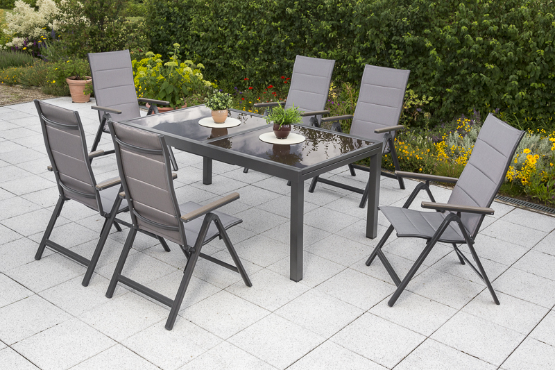 Trivero-Set-7tlg-6x-26390-217-26462-209-NB-2 Trivero Set, 7tlg., 6 Klappsessel, Ausziehtisch 140/200 x 90 cm