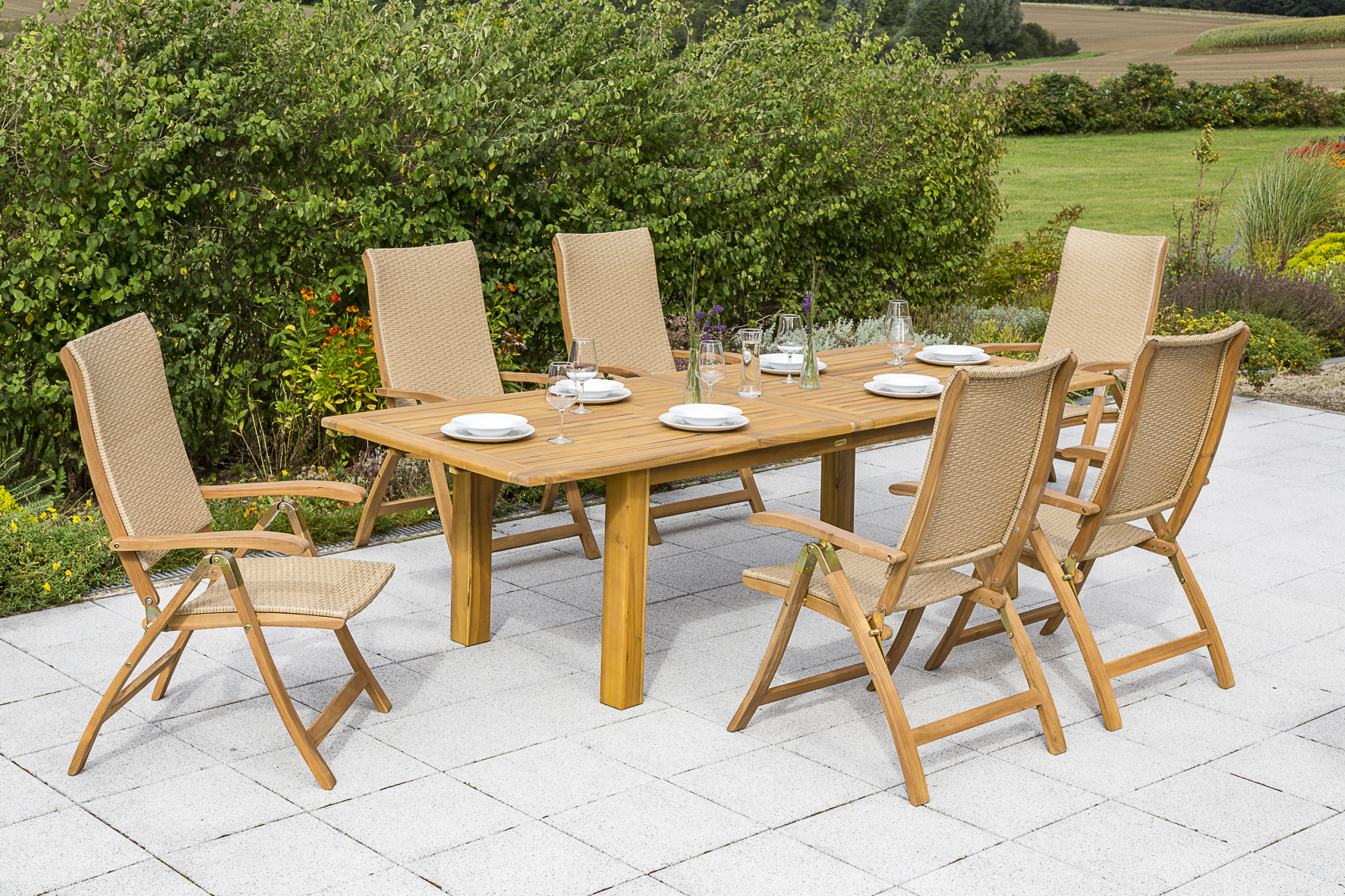 Capri Set 7tlg., Doppelausziehtisch 180/220/260 x 100 cm Capri Set 7tlg., Doppelausziehtisch 180/220/260 x 100 cm