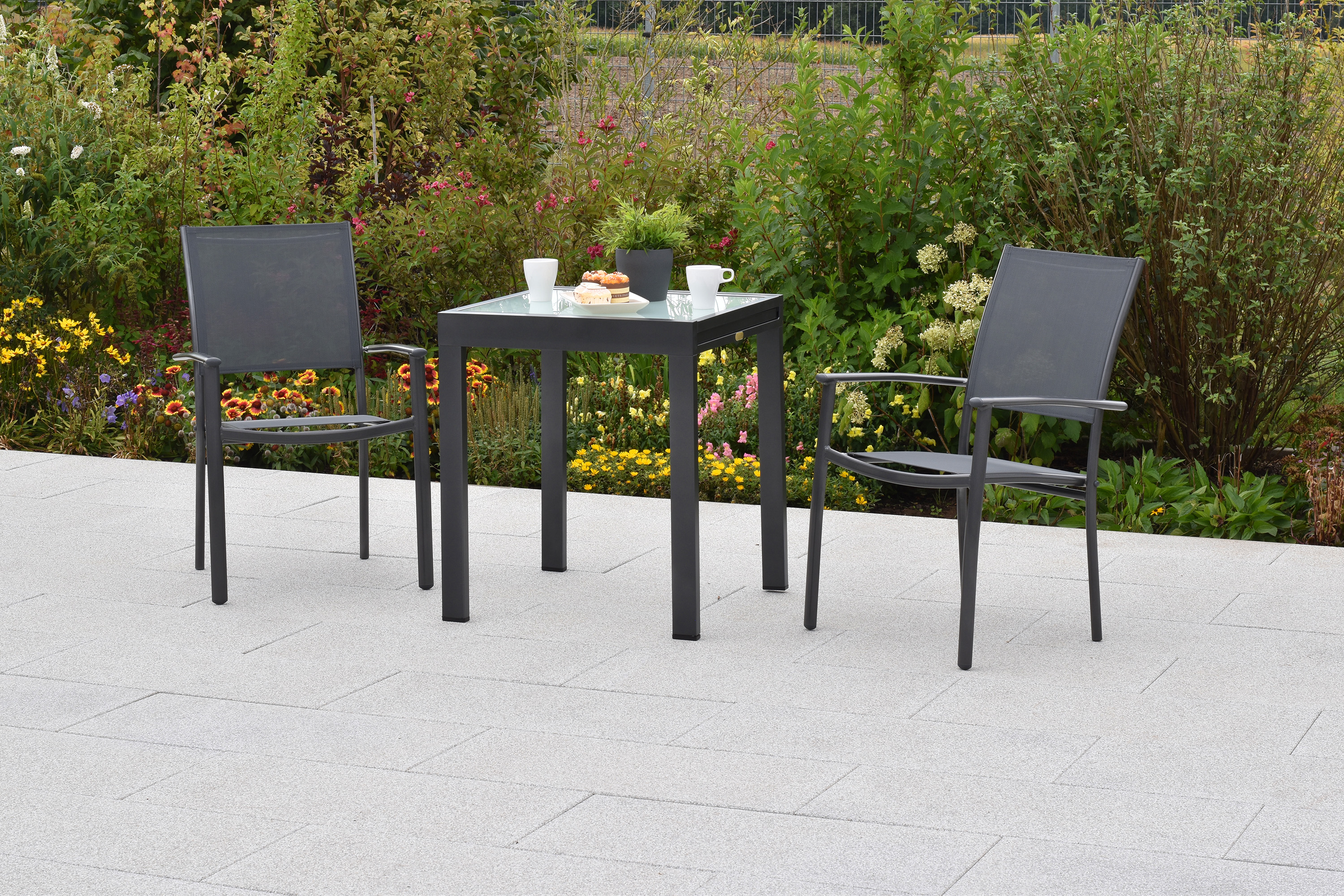 Milano Set, 3tlg., Balkonausziehtisch 65/130 x 65 cm Milano Set, 3tlg., Balkonausziehtisch 65/130 x 65 cm