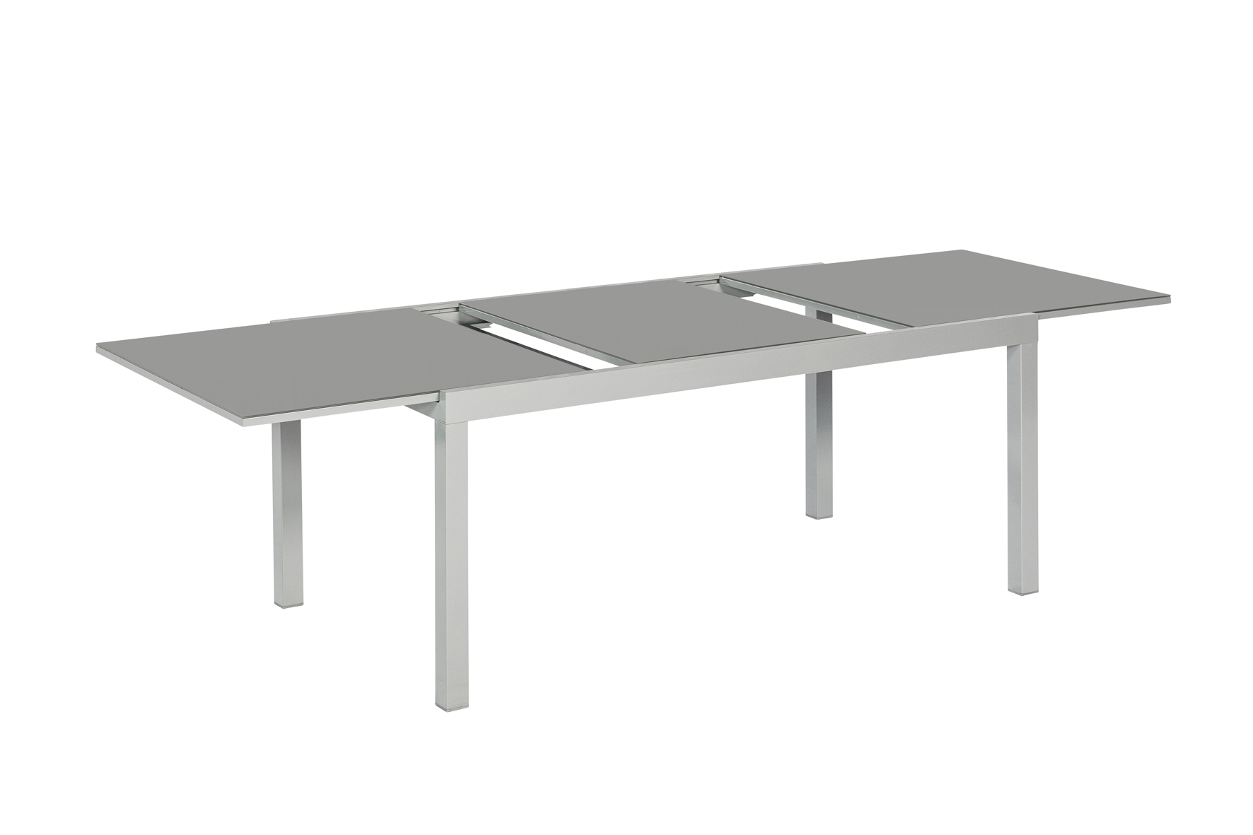 50357-309-3 Amalfi Set 5 tlg., 4 Stapelsessel, Ausziehtisch 180 (250) x 100 cm, grau