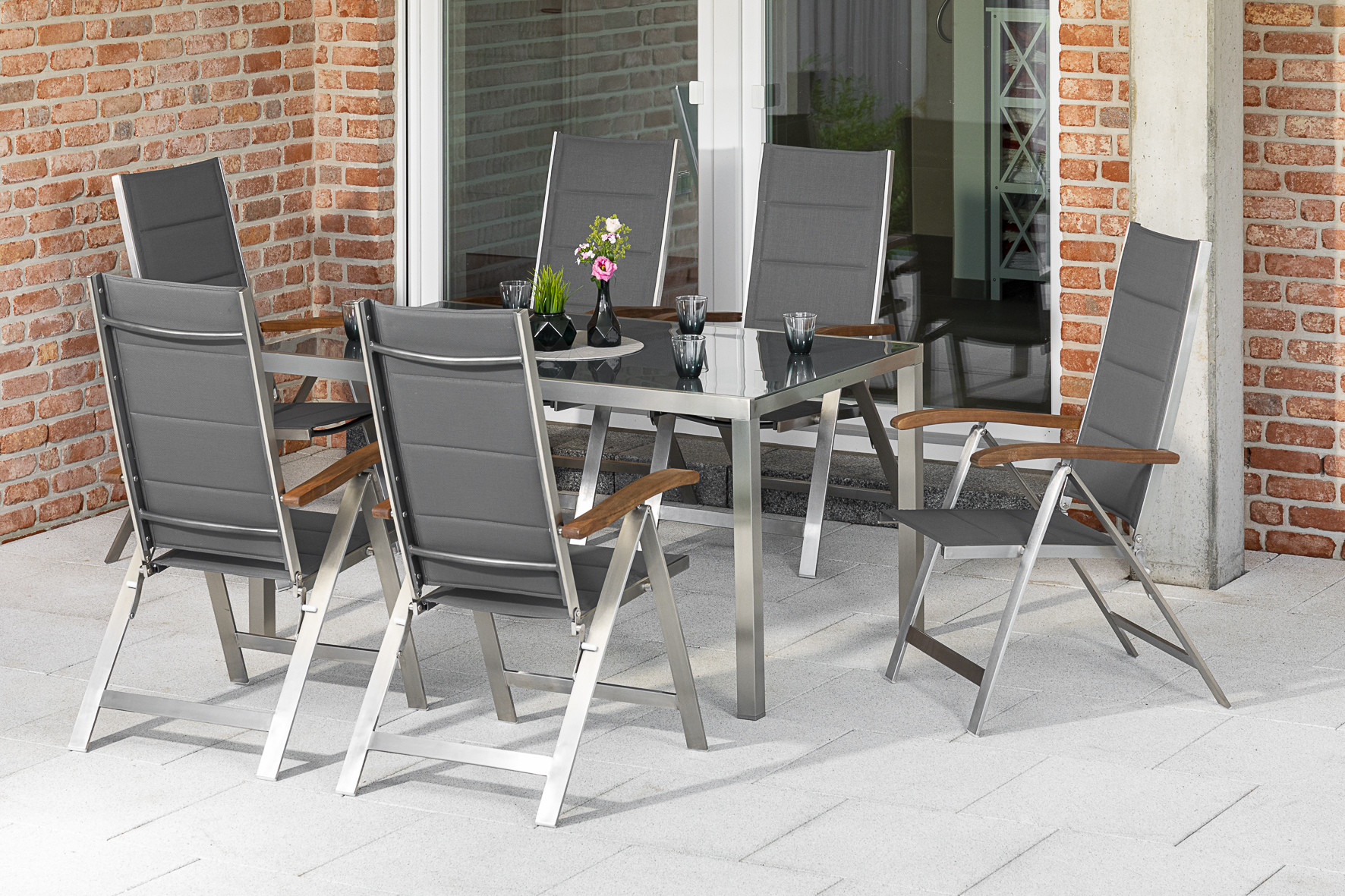 Ferrara Set 7tlg., 6 Klappsessel, Tisch 150 x 90 cm Ferrara Set 7tlg., 6 Klappsessel, Tisch 150 x 90 cm