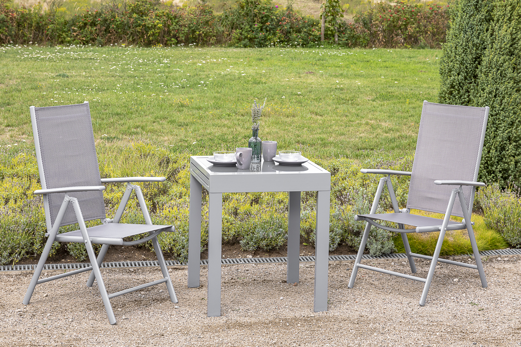 50351-330-2 Amalfi Set 3 tlg., 2 Klappsessel, Ausziehtisch 65 (130) x 65 cm, diamantbraun
