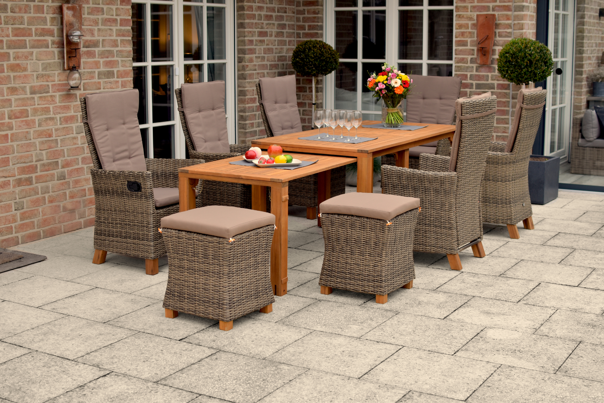 Toskana Set 9tlg. Flex-Ausziehtisch 185/370 x 90 cm