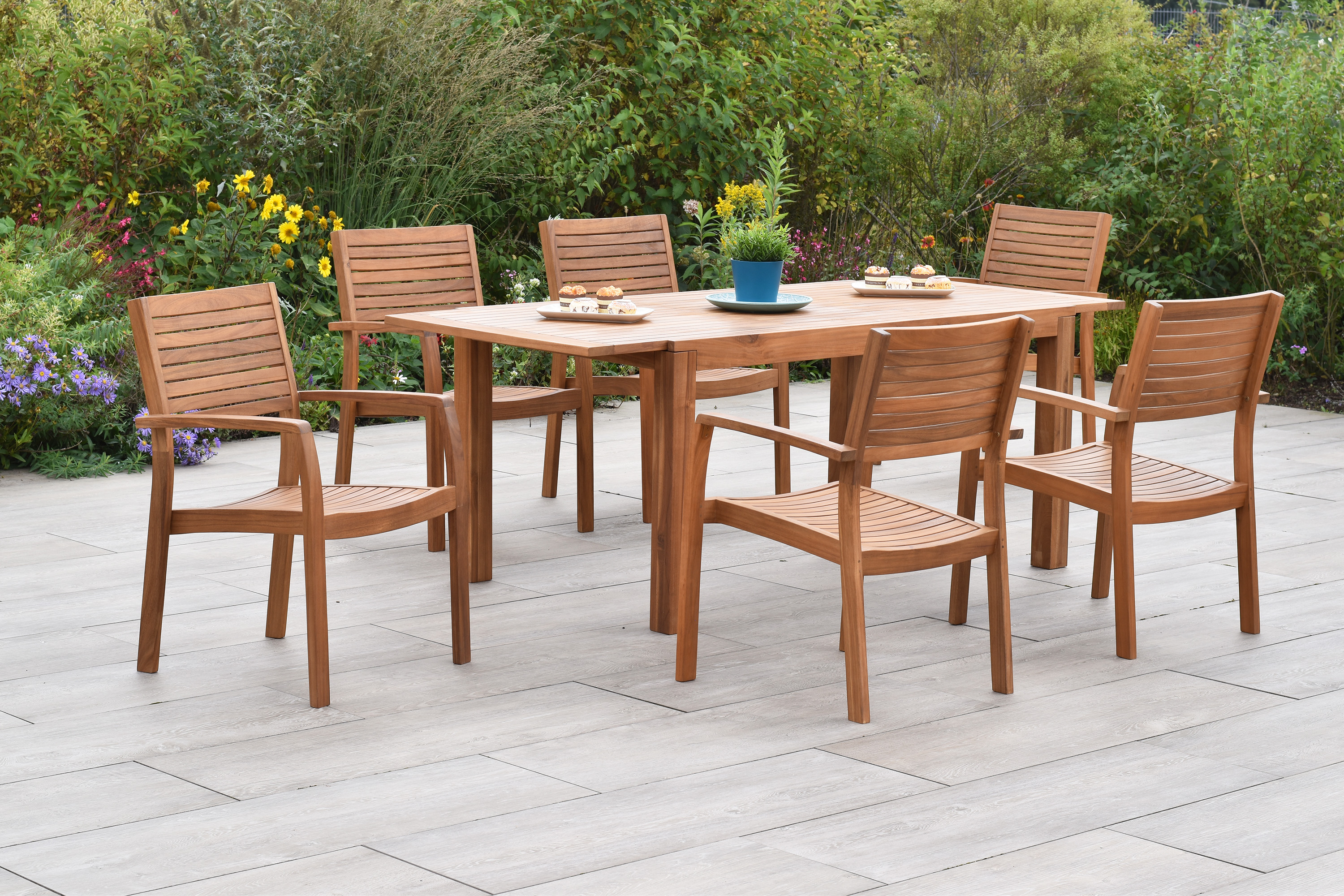 Batavia Set, 7tlg., Ausziehtisch 150/200 x 90 cm