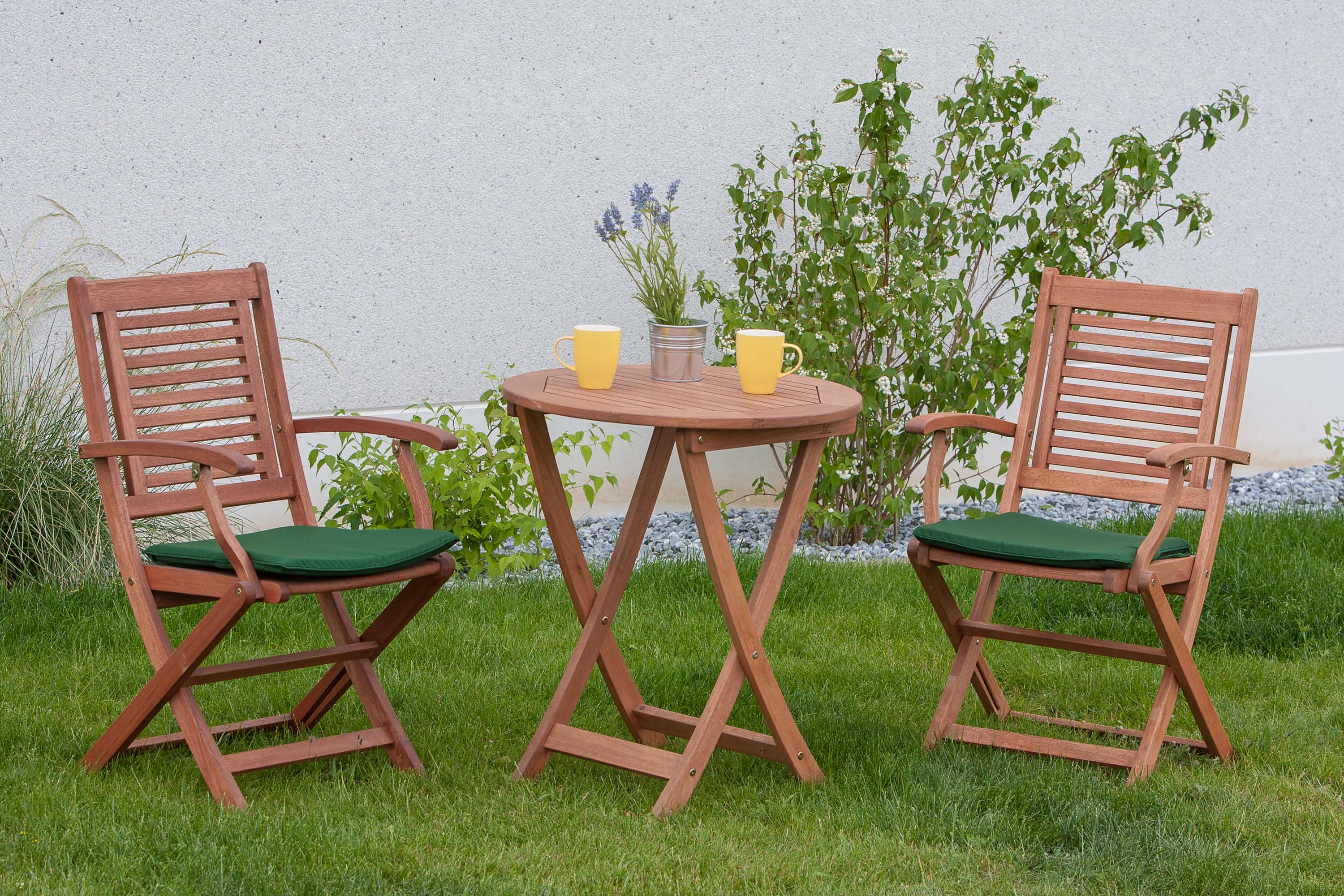 Cordoba Set 5tlg., 2 Klappsessel, Klapptisch Ø 65 cm, inkl. Kissen