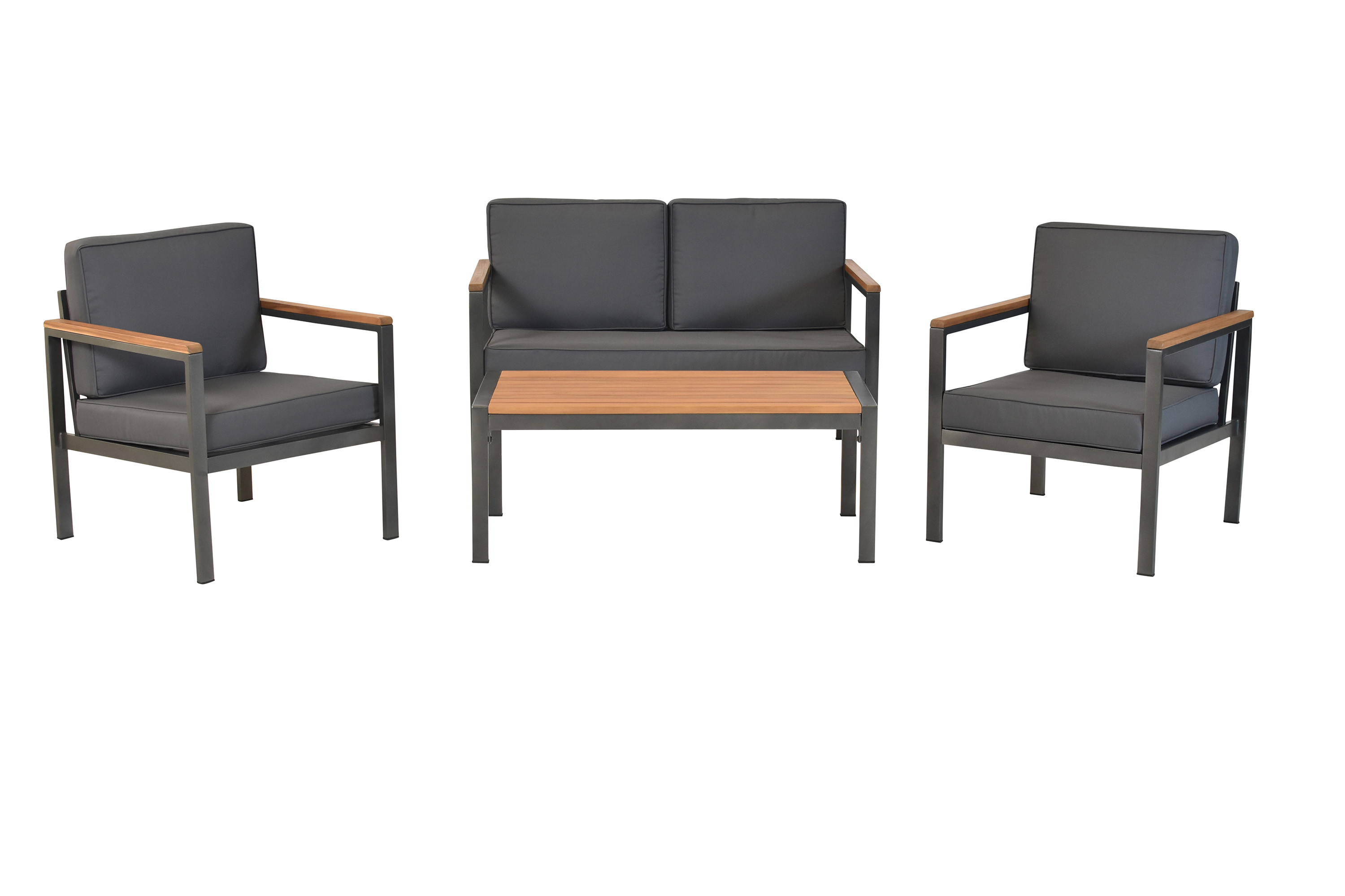 Kavos Set, 2 Sessel, 1 zweisitzige Bank, Tisch 100 x 50 cm, inkl. Sitz- und Rückenkissen Kavos Set, 2 Sessel, 1 zweisitzige Bank, Tisch 100 x 50 cm, inkl. Sitz- und Rückenkissen