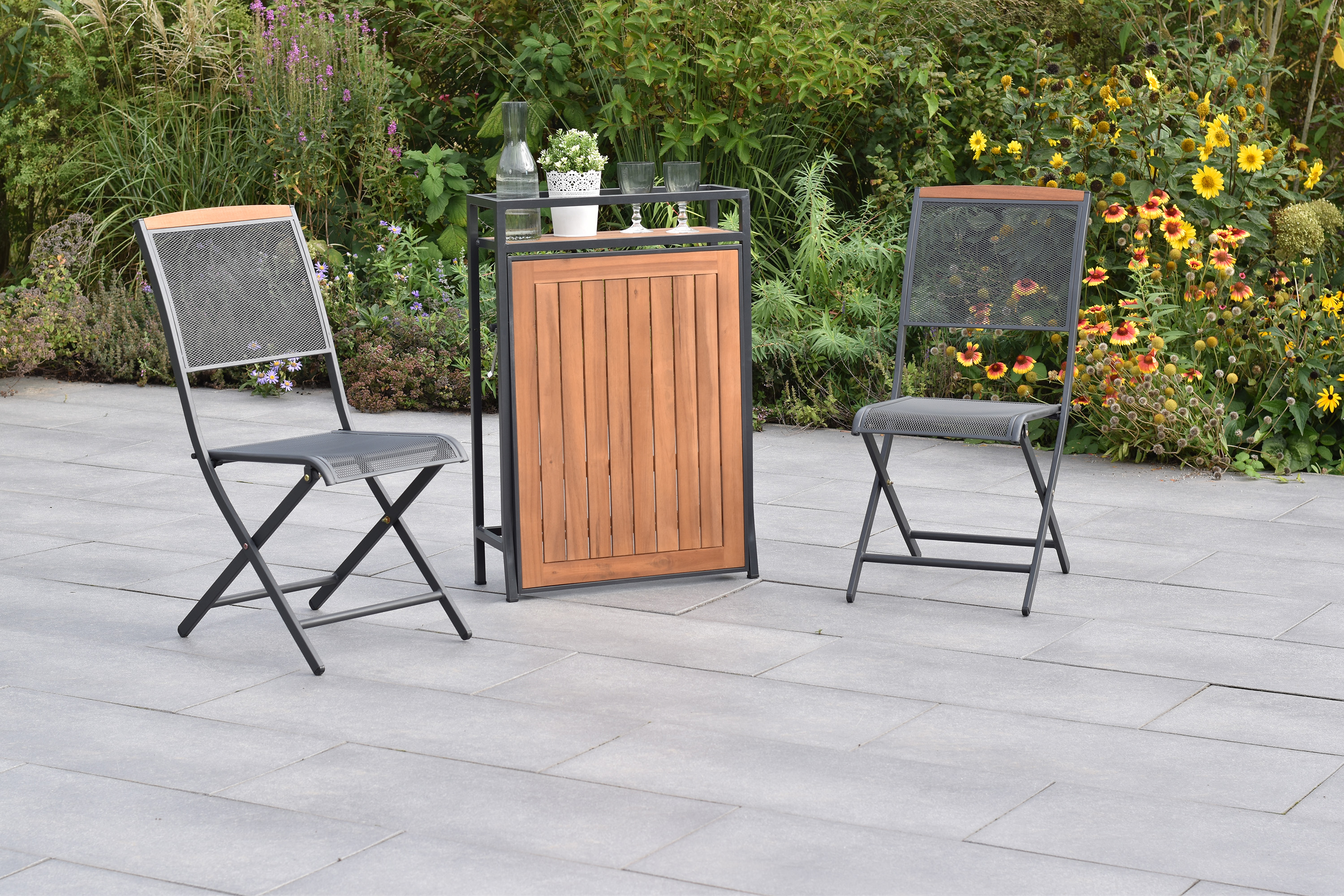 Patmos Set, 3tlg., Balkonklapptisch, 91 x 60 cm, Tischplatte aus Akazienholz Patmos Set, 3tlg., Balkonklapptisch, 91 x 60 cm, Tischplatte aus Akazienholz