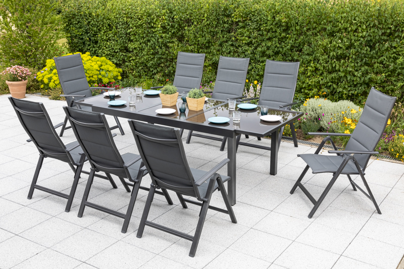 Taviano-Set-9tlg-8x-26271-207-26462-209-NB-3 Taviano Set 9tlg., 8 Klappsessel, Ausziehtisch 140 (200) x 90 cm, grau