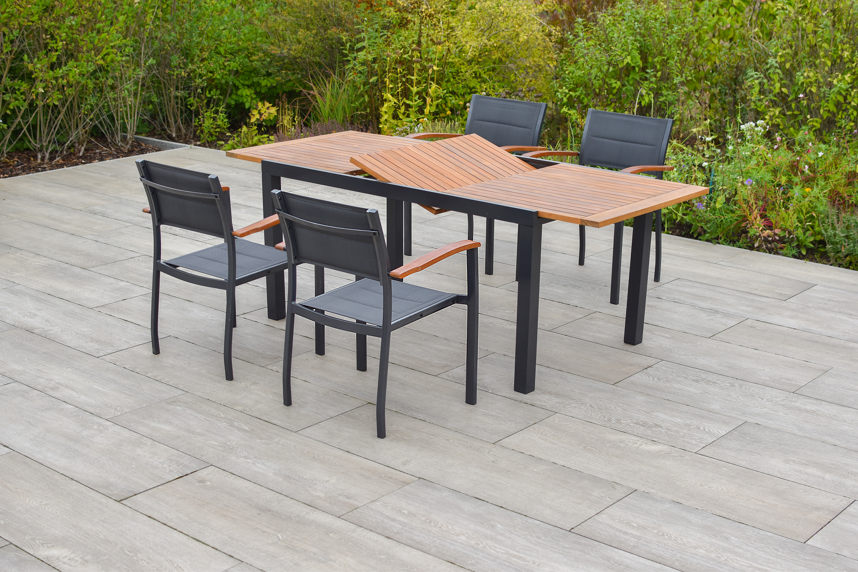 Paxos-Set-5tlg-4x-22010-307-21605-217-MX-HD-3 Paxos Set 5tlg., 4 Stapelsessel, Ausziehtisch 150 (200) x 90 cm, graphit