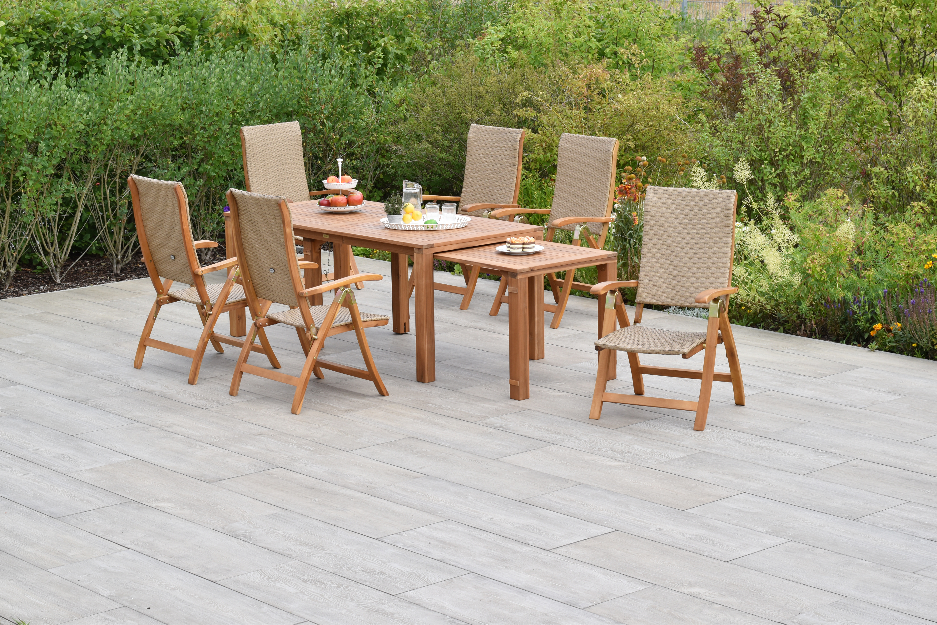 Capri Set, 7tlg., Flex Ausziehtisch 185/362.5 x 90/73.5 x 76/ 70 cm