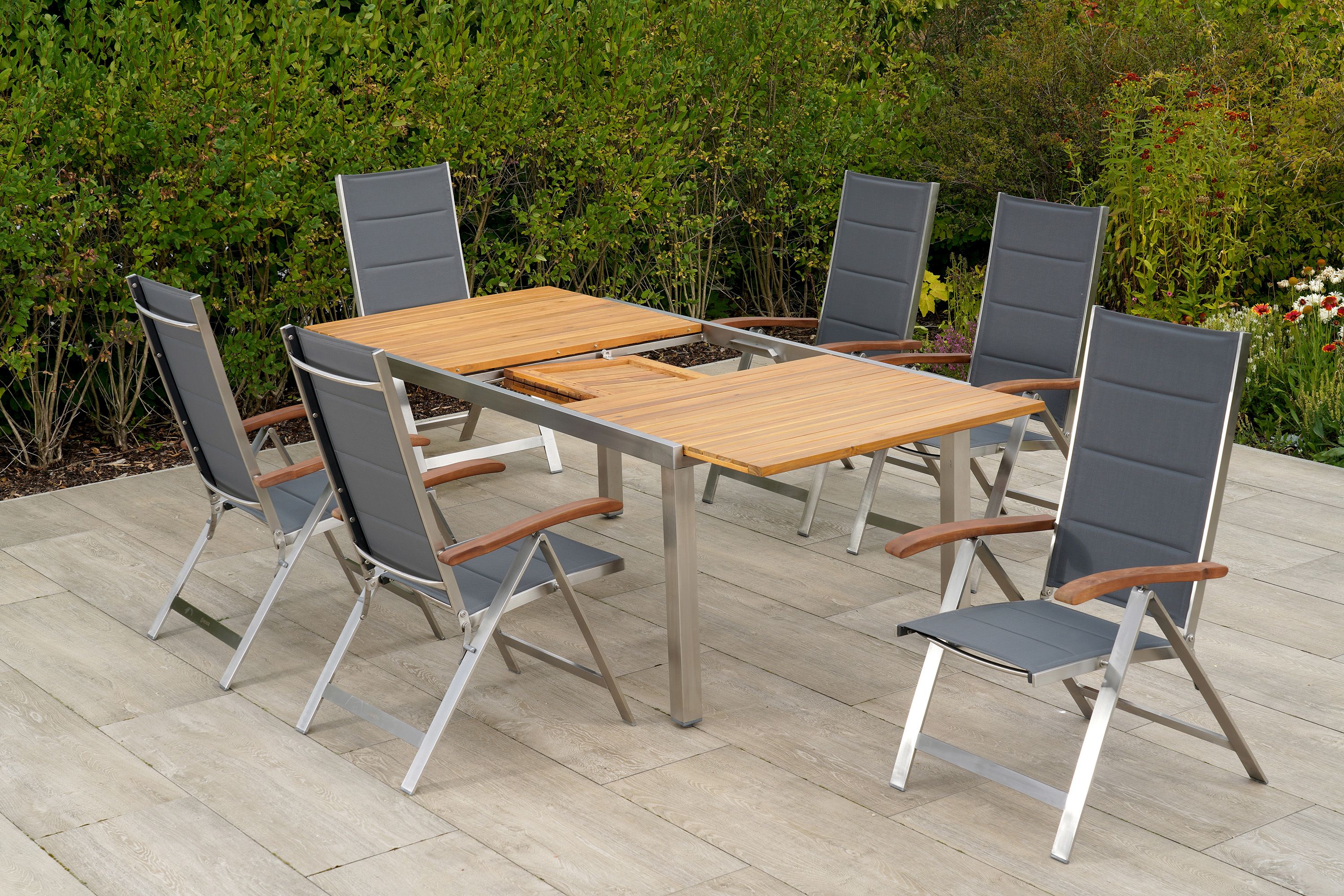 Ferrara-Set-7tlg-6x-26220-309-22125-011-SS-HD-4 Ferrara Set, 7tlg., 6 Klappsessel, Ausziehtisch 180/240 x 100 cm, Tischplatte aus Akazienholz