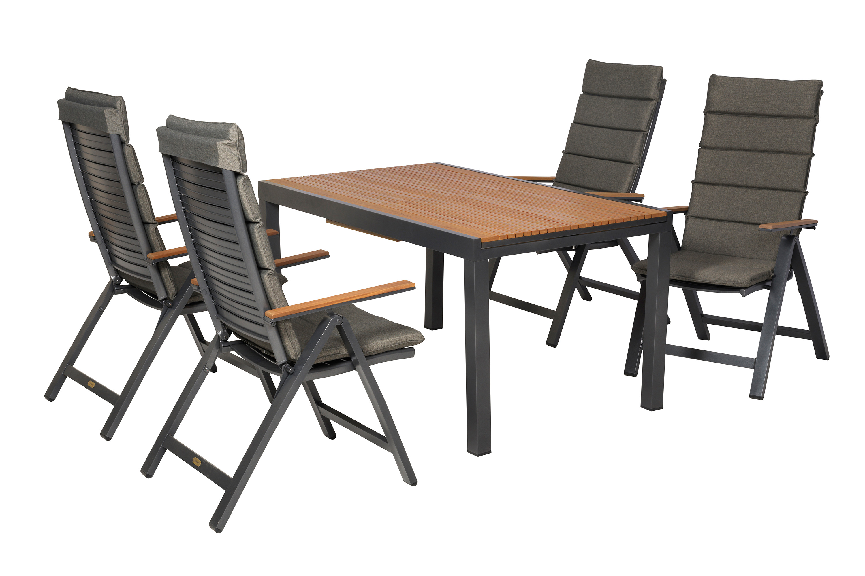 Astros Set 9tlg., 4 Klappsessel, Ausziehtisch, 150 (200) x 90 cm, inkl. Kissen Astros Set 9tlg., 4 Klappsessel, Ausziehtisch, 150 (200) x 90 cm, inkl. Kissen