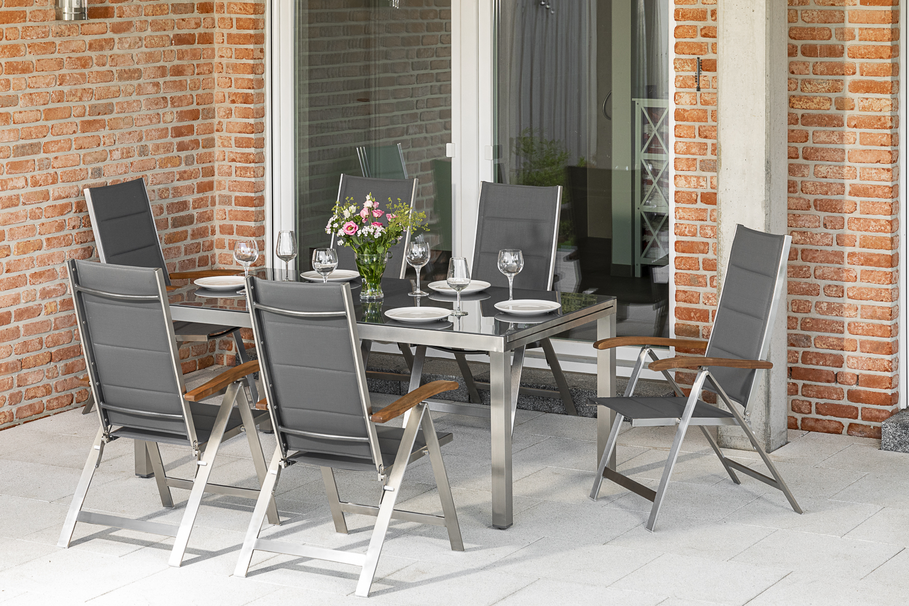 50374-309-6rEvgGeFy6Wa9u Ferrara Set 7tlg., 6 Klappsessel, Ausziehtisch 180 (240) x 100 cm