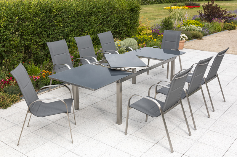 Lucca-Set-9tlg-8x-26605-309-26625-217-NB-3 Lucca Set 9tlg., 8 Stapelsessel, Ausziehtisch 180 (240) x 100 cm