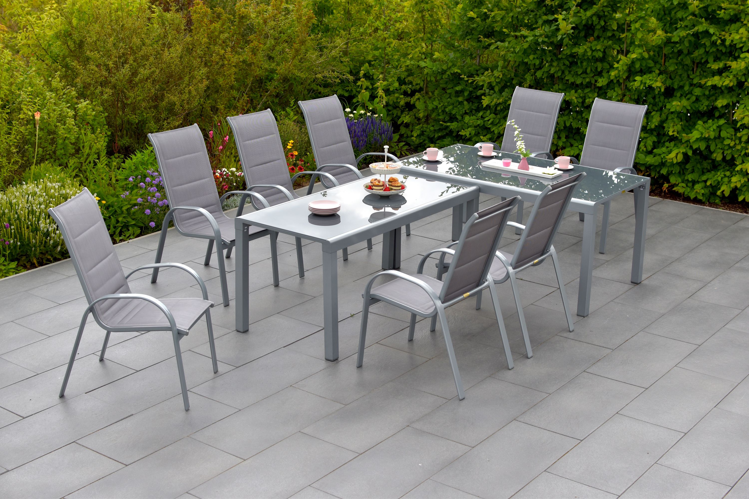 Amalfi di lusso. Set 9tlg., Ausziehtisch 160/320 x 78/75 cm