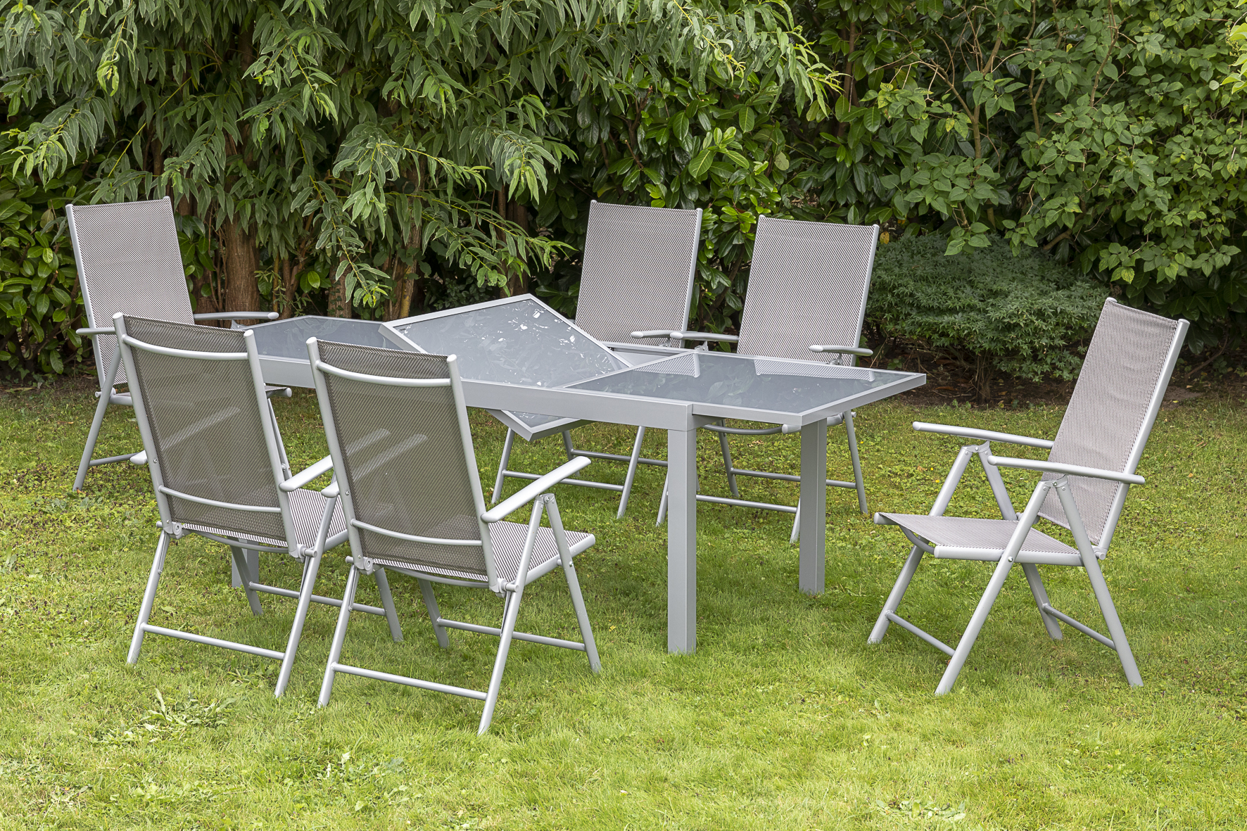 50350-330-1 Amalfi Set 7 tlg., 6 Klappsessel, Ausziehtisch 140 (200) x 90 cm, diamantbraun