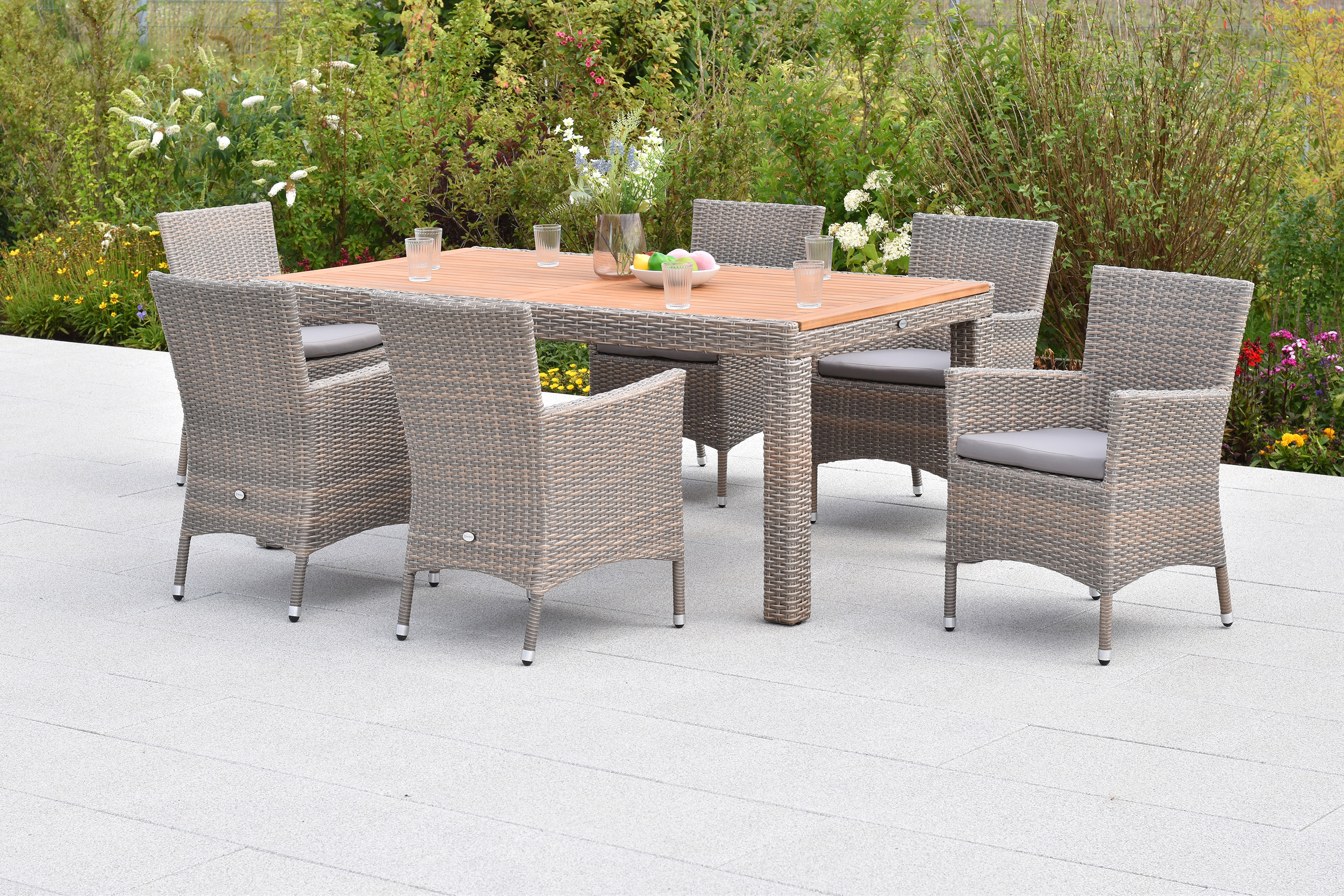 Teneriffa Set, 13tlg., Tisch 180 x 100 cm, Tischplatte aus Akazienholz, inkl. Kissen Teneriffa Set, 13tlg., Tisch 180 x 100 cm, Tischplatte aus Akazienholz, inkl. Kissen