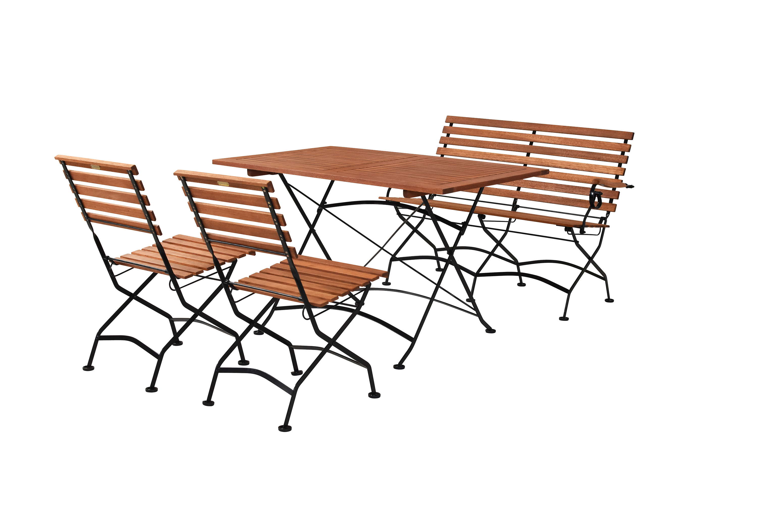 Schlossgarten Set 4tlg., 2 Klappstühle, 1 Bank 2-sitzig, Tisch 120 x 80 cm 